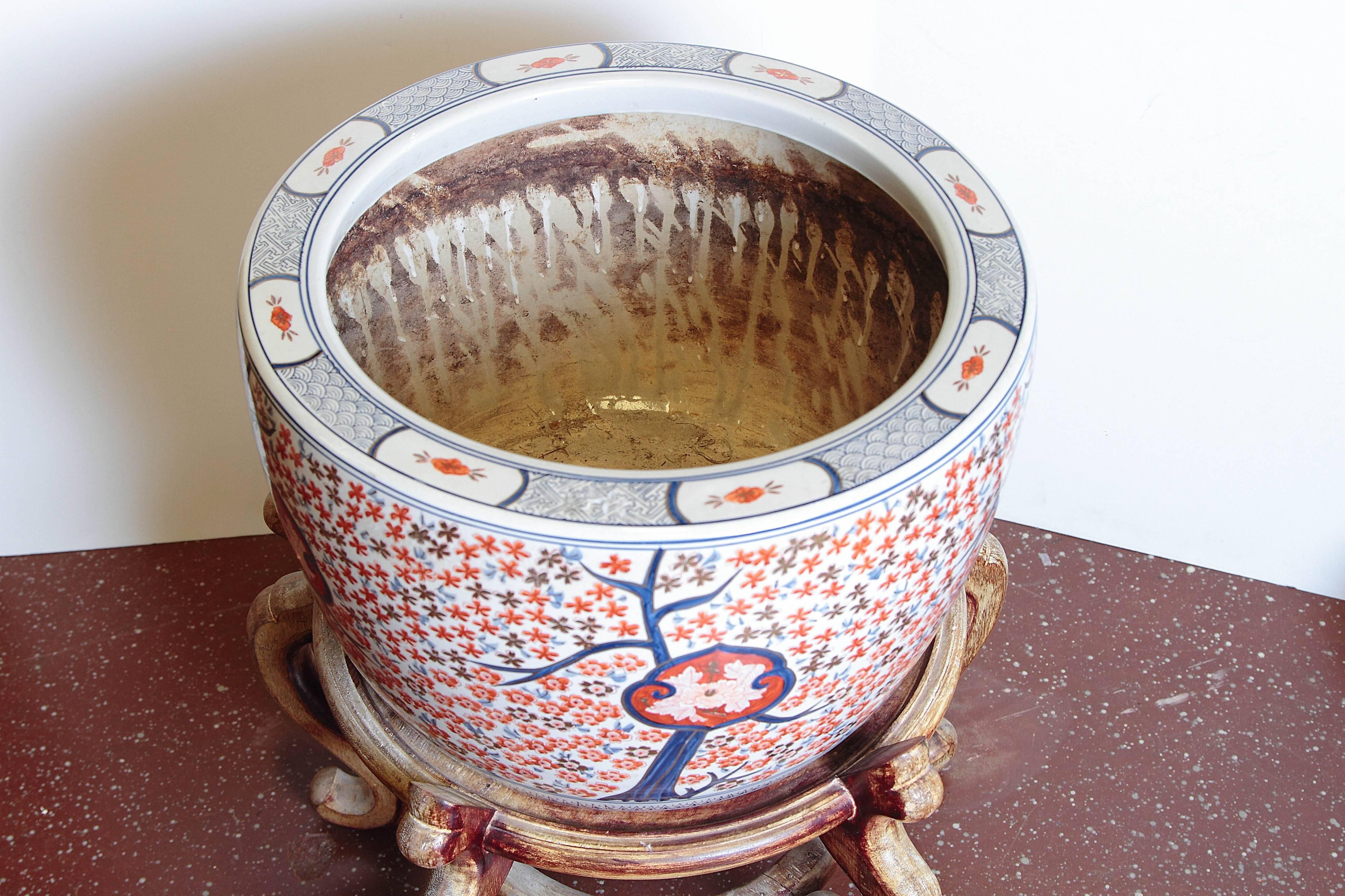 Hand-Painted Asian Planter on Stand