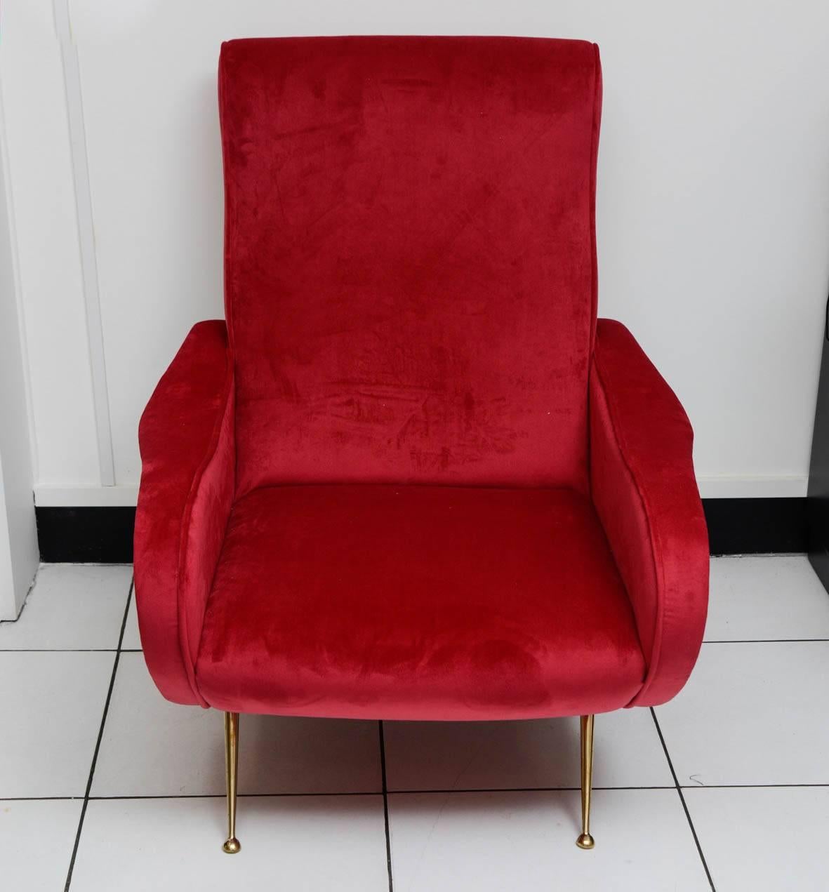Italian armchairs reupholstered red velvet in excellent condition.