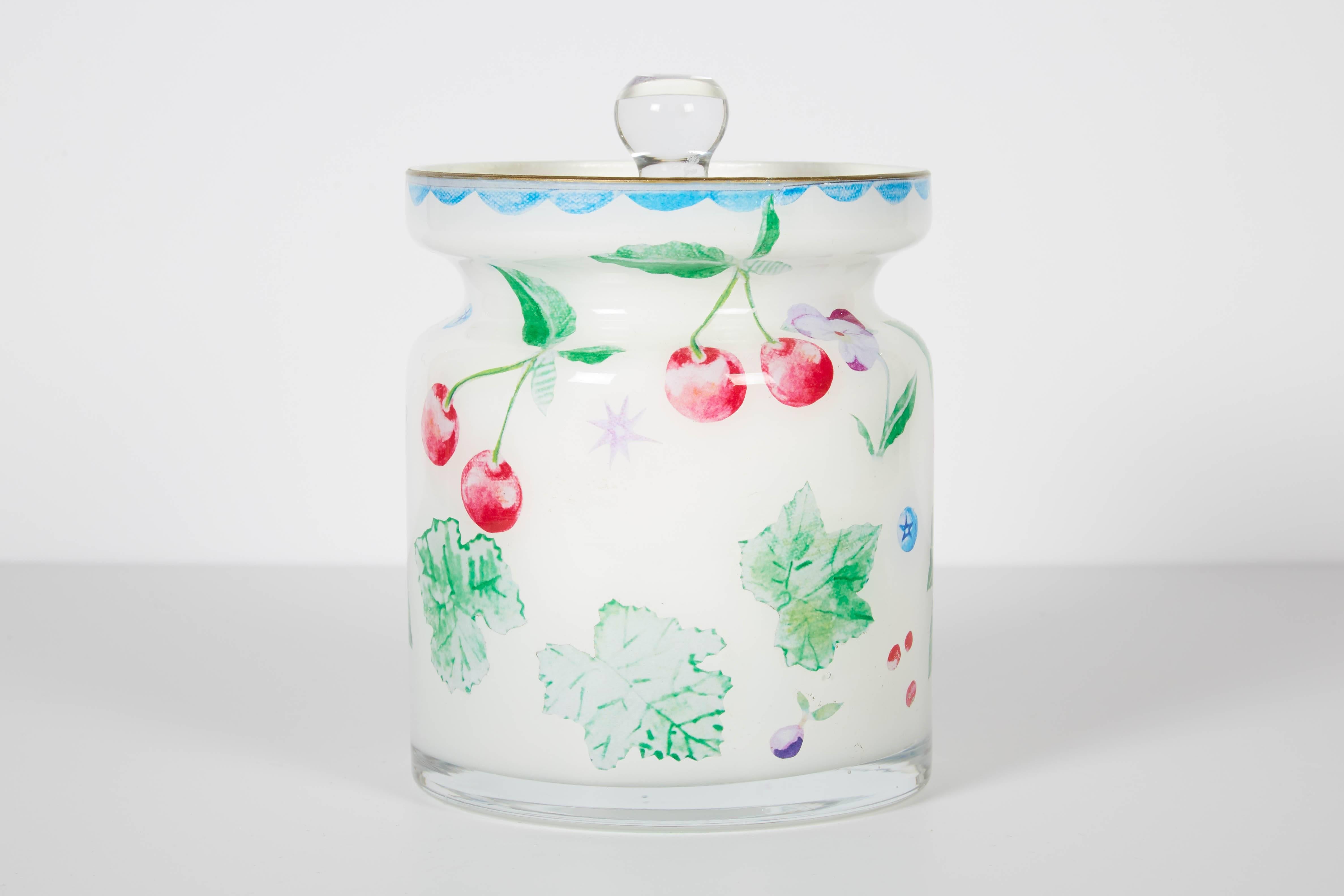 American Cathy Graham Decoupage Floral Jar with Cover  For Sale