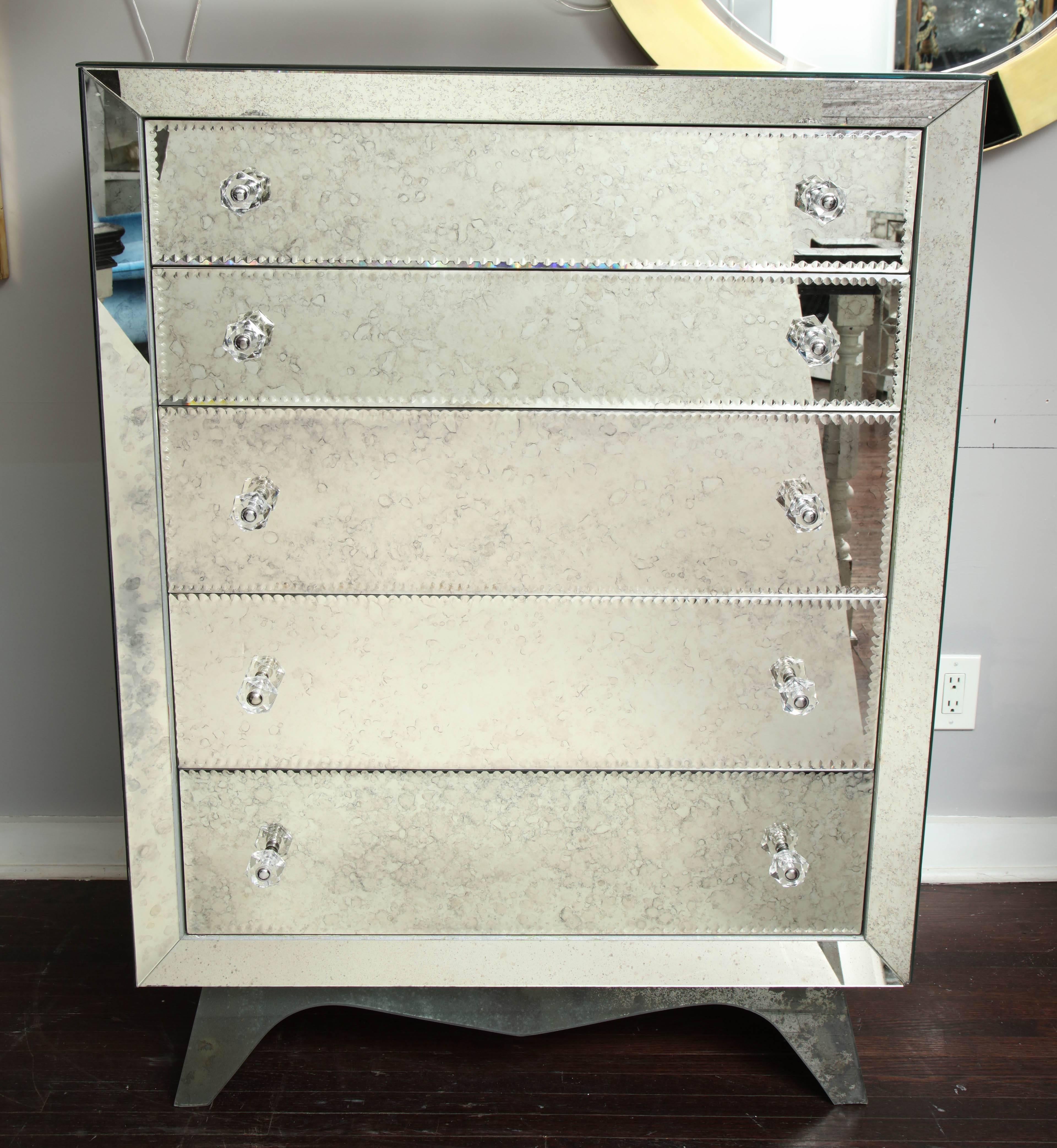 American Glamorous Custom Distressed Mirror Tall Dresser For Sale