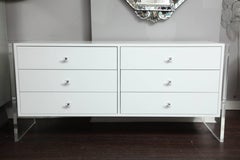 Custom 6-Drawer White Lacquer Dresser with Acrylic Side Panels