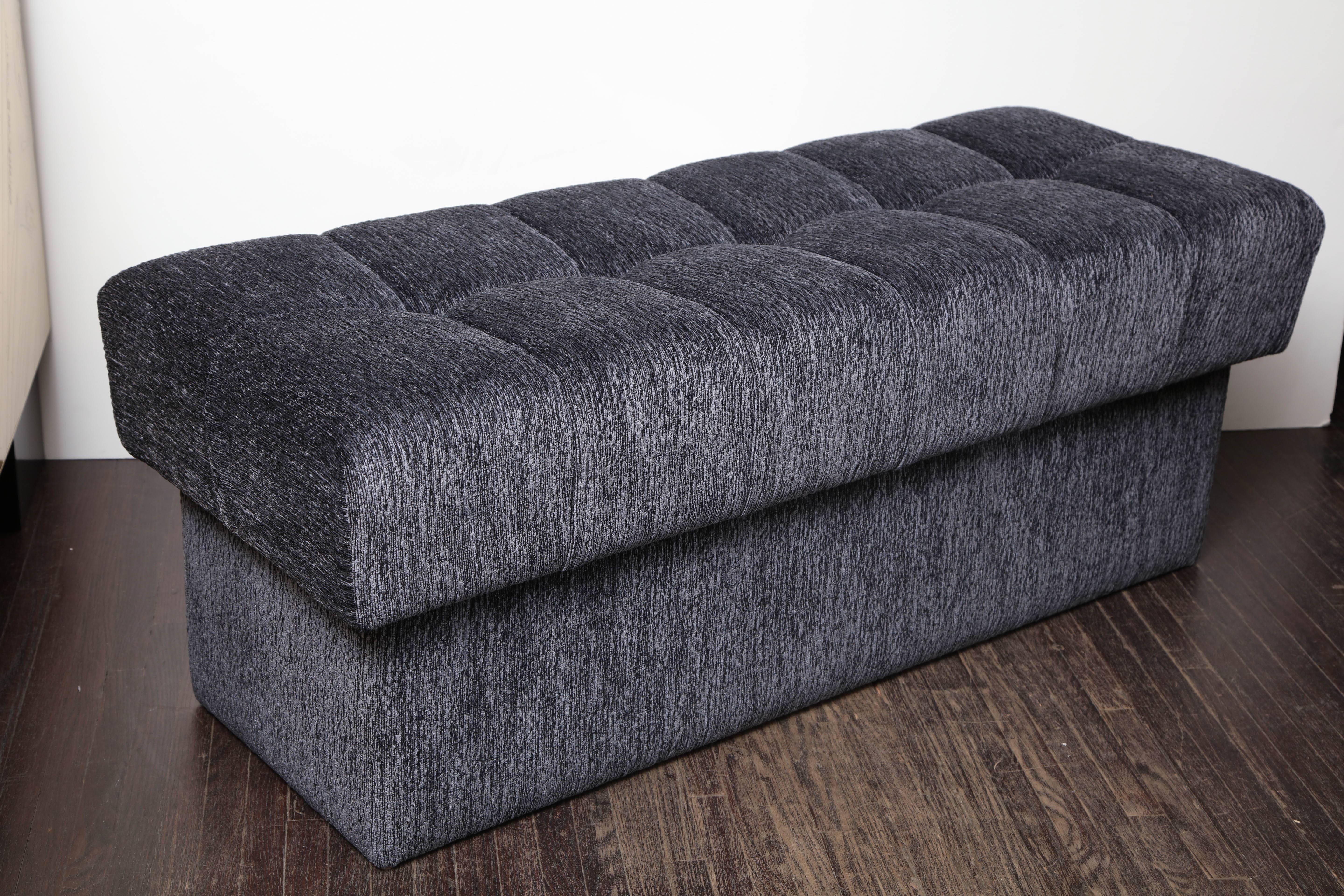 Custom tufted bench with interior storage. Customization is available in different sizes and fabrics (COM).