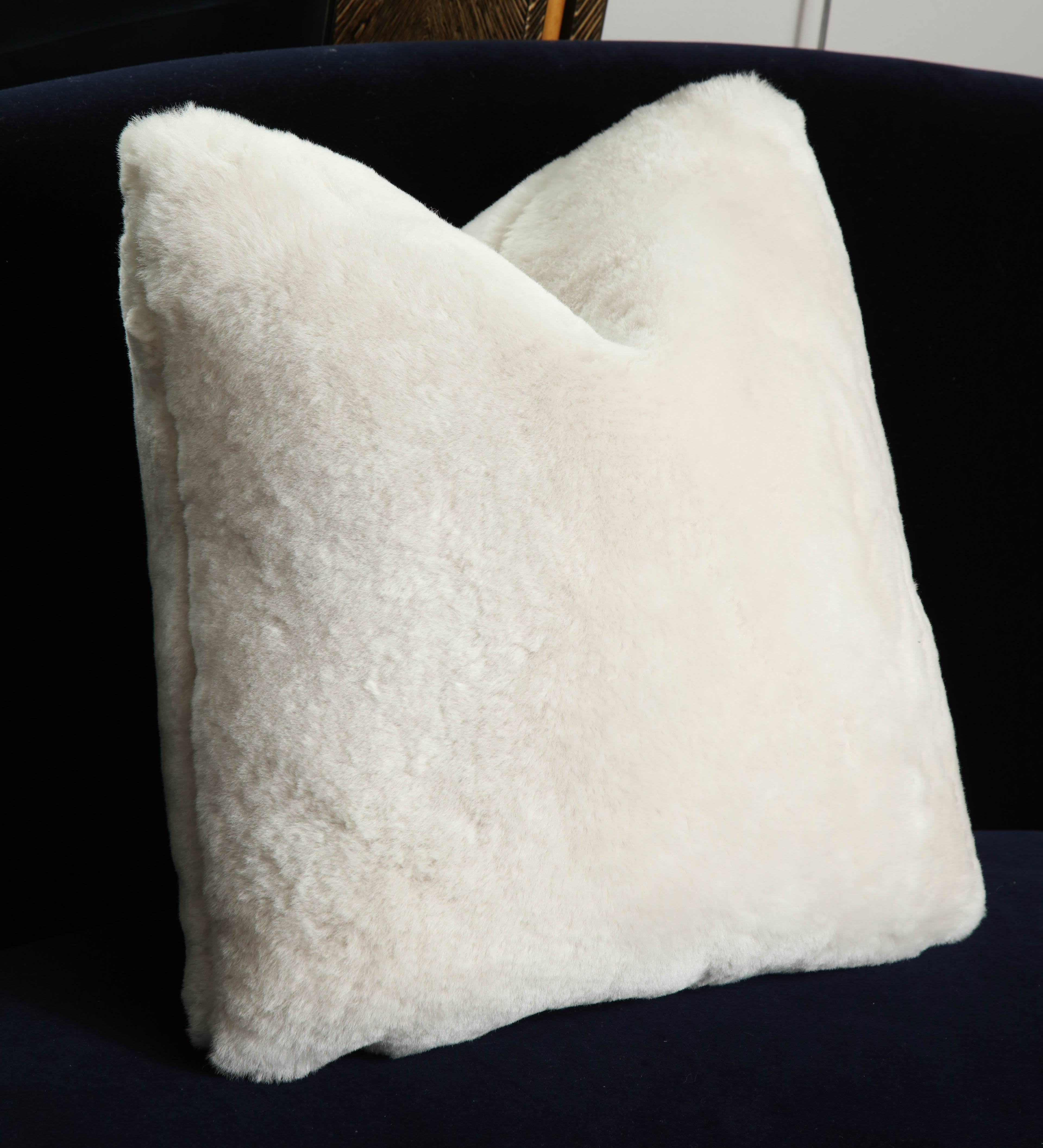 Modern Custom Genuine Shearling Pillow in White For Sale