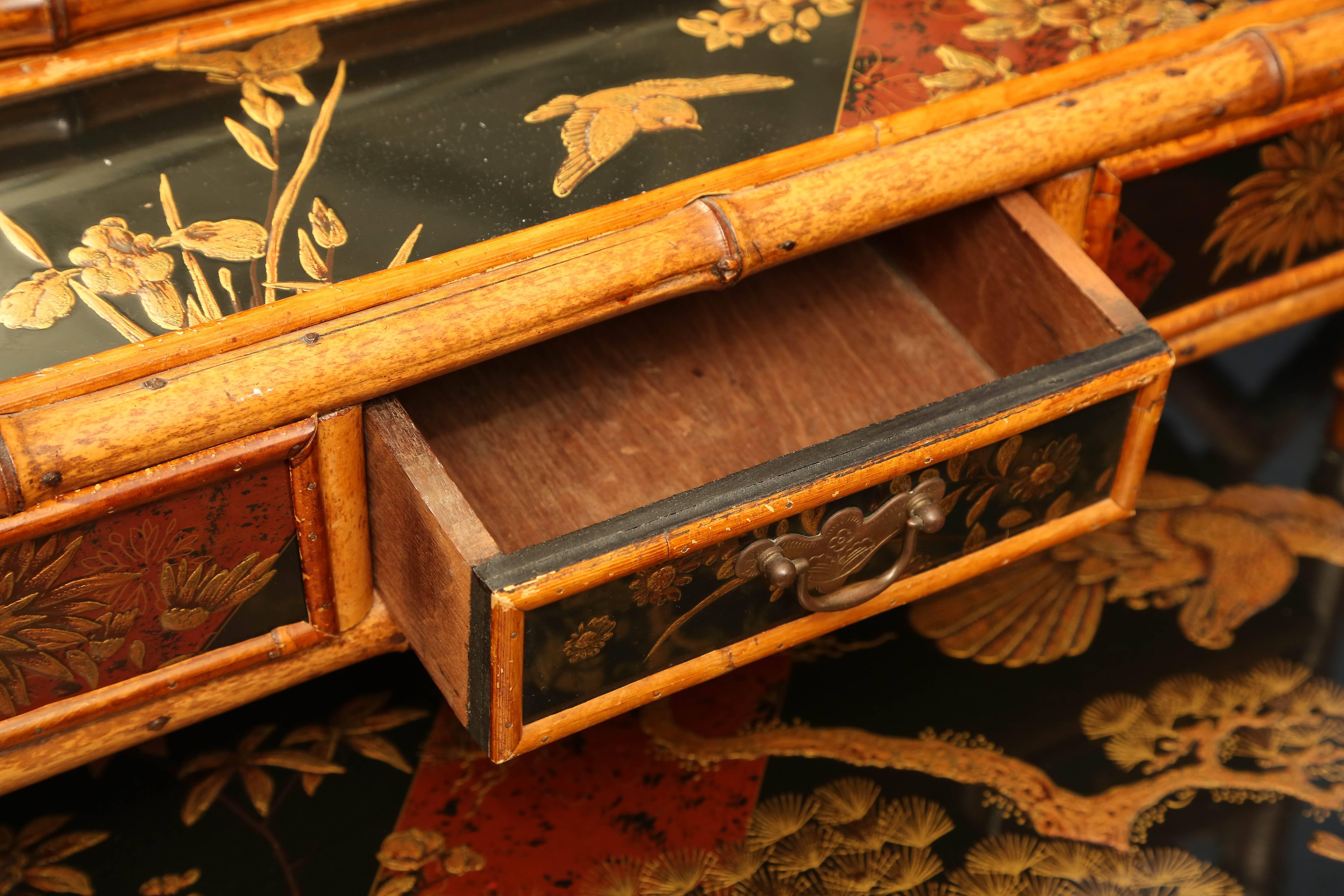 Superb 19th Century English Bamboo Vanity Desk with Mirror In Good Condition In West Palm Beach, FL