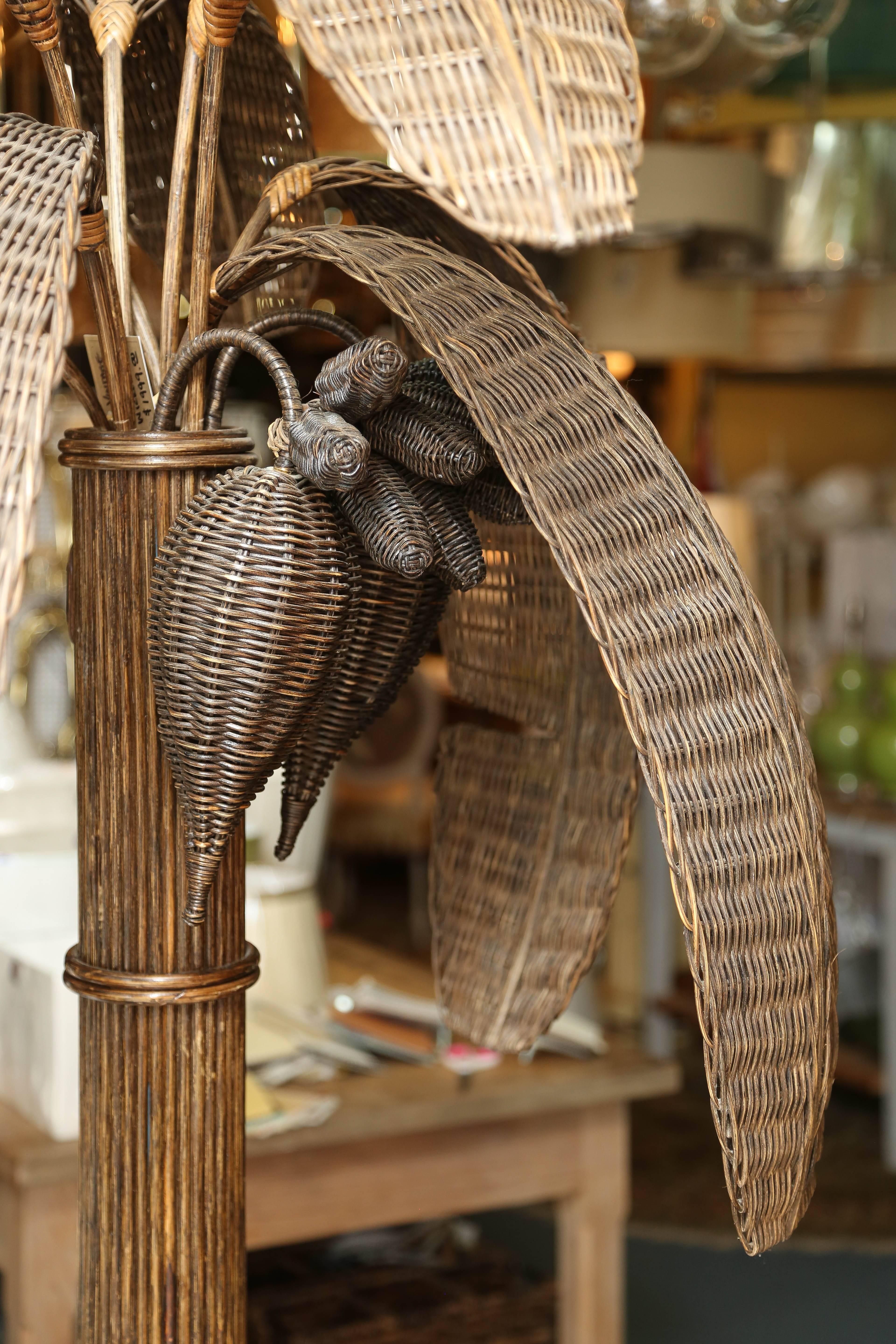 American Exotic Vintage Pencil Bamboo and Rattan Banana Tree Floor Lamp