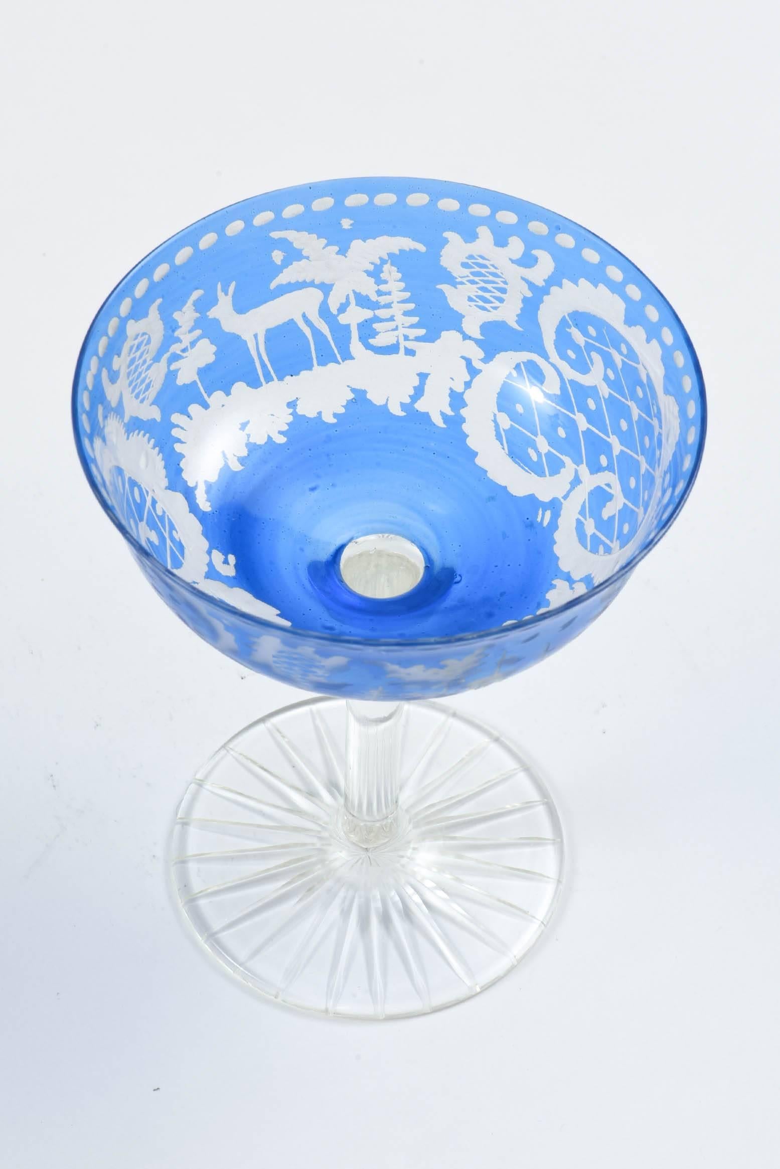 Czech Blue Crystal Stemware Service for 12, Great Color & Goblet Size. Antique & Rare