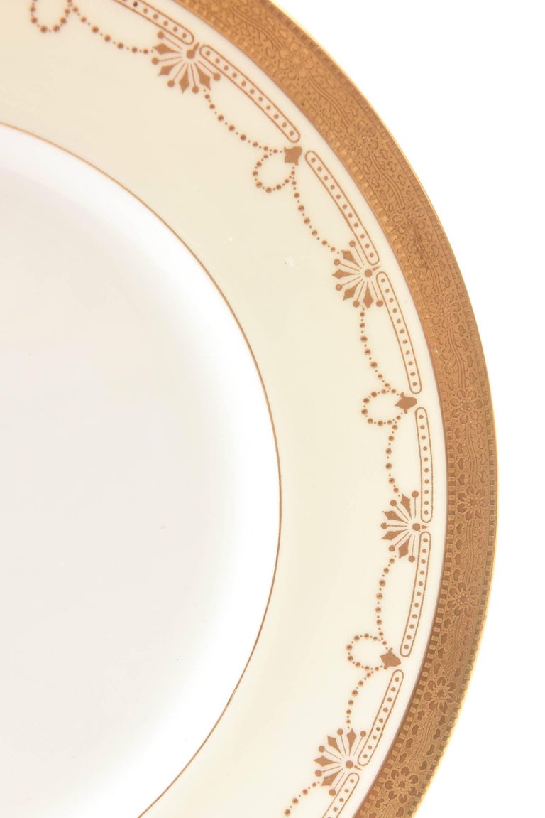 11 Elegant Antique English White Gold Dinner Plates, Antique Custom