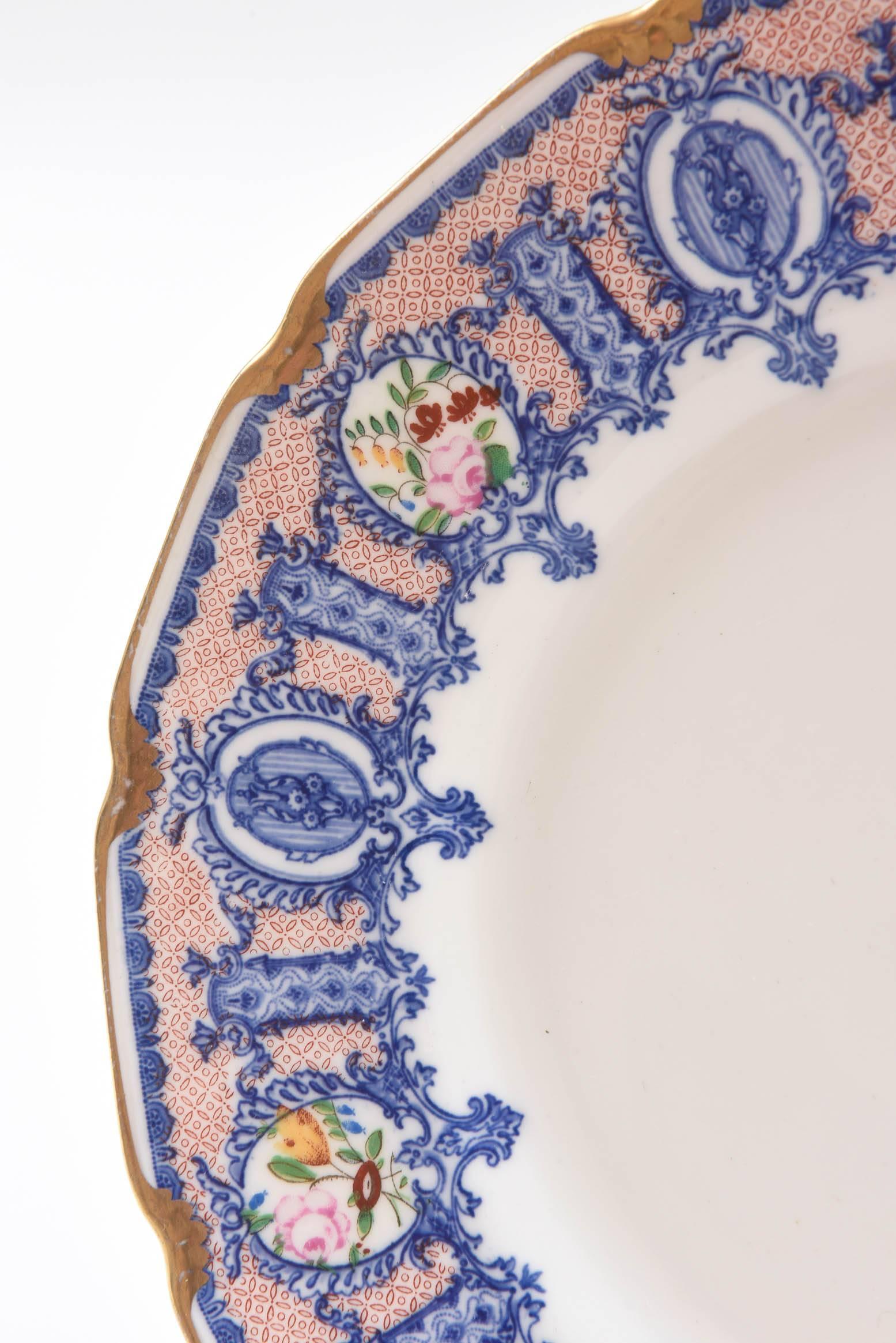 Hand-Crafted 12 Antique Dessert Plates, Blue with Roses, Custom Ordered Marshall Fields