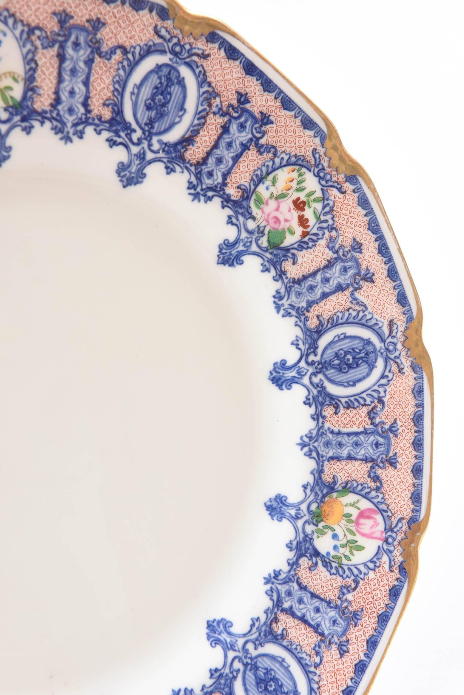 12 Antique Dessert Plates, Blue with Roses, Custom Ordered Marshall Fields In Good Condition In West Palm Beach, FL