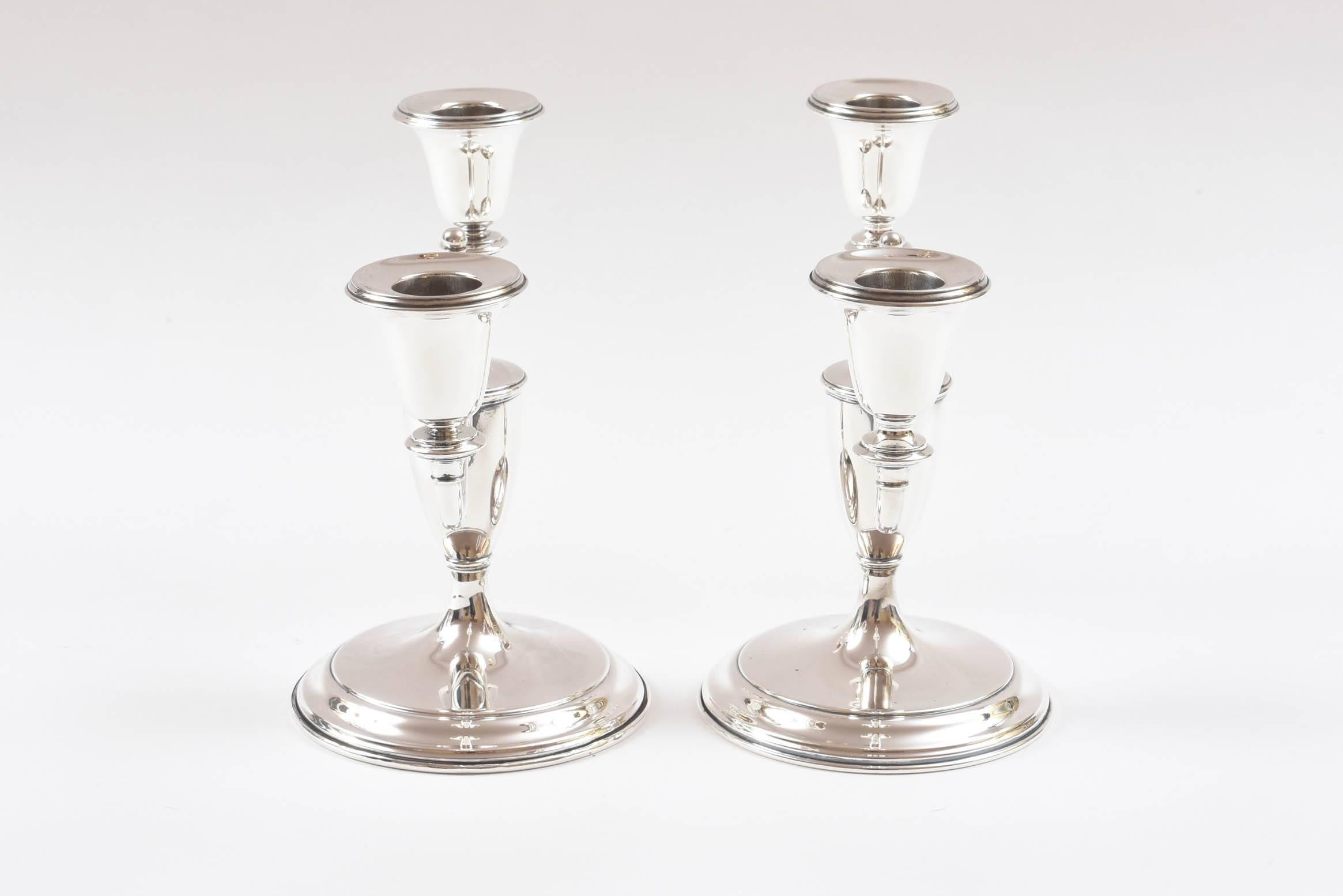 Mid-20th Century Cartier Sterling Pair of Candlesticks, Wonderful Vintage Condition