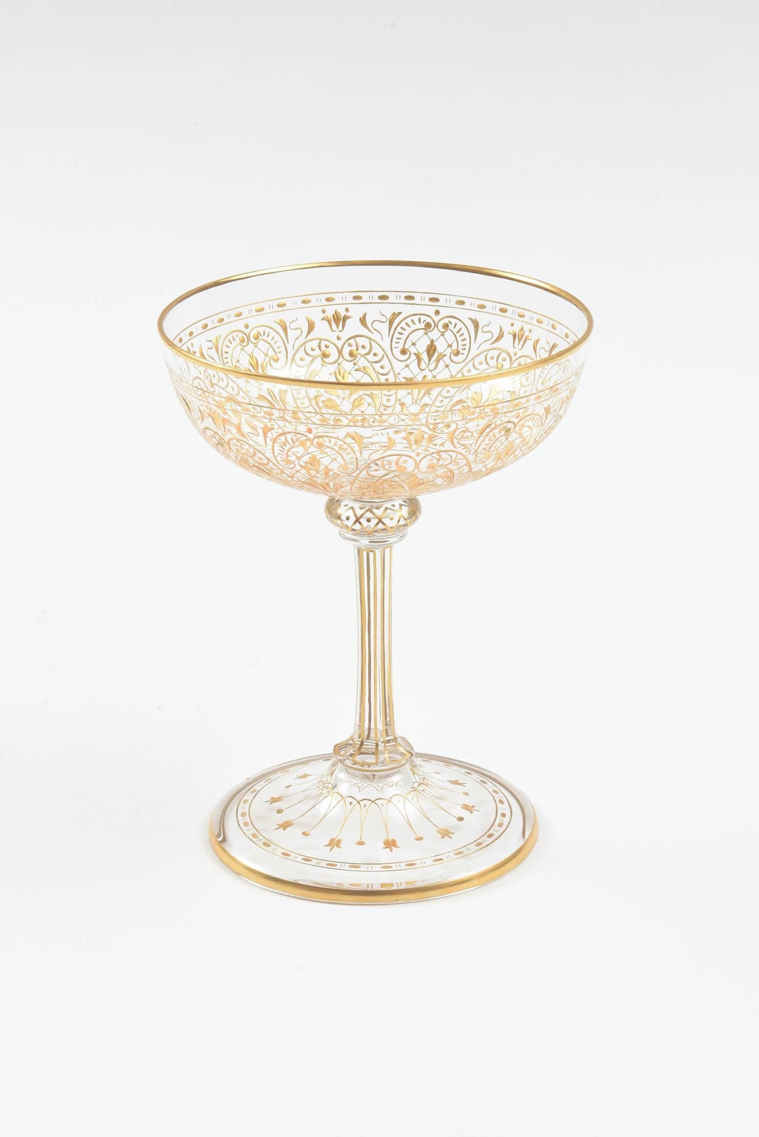 Hand-Crafted Extensive & Elaborate Gilt Crystal Stemware Service, Antique 19th Century 56 Pcs