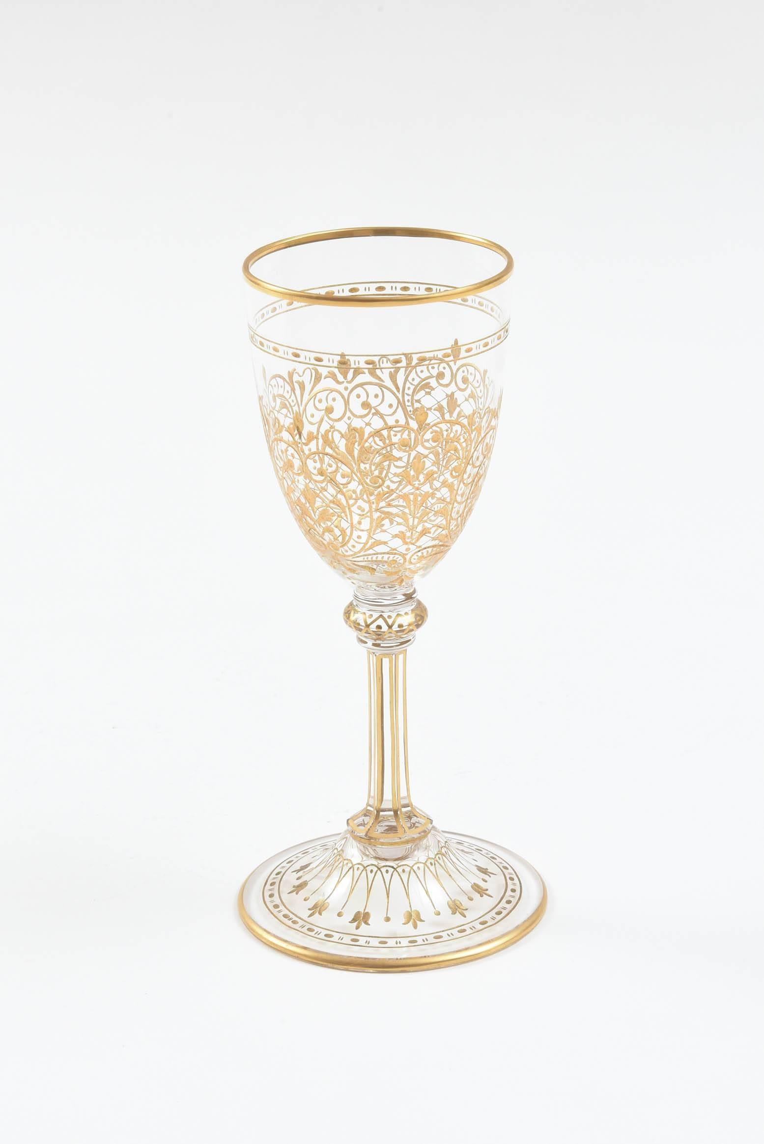 Extensive & Elaborate Gilt Crystal Stemware Service, Antique 19th Century 56 Pcs In Good Condition In West Palm Beach, FL