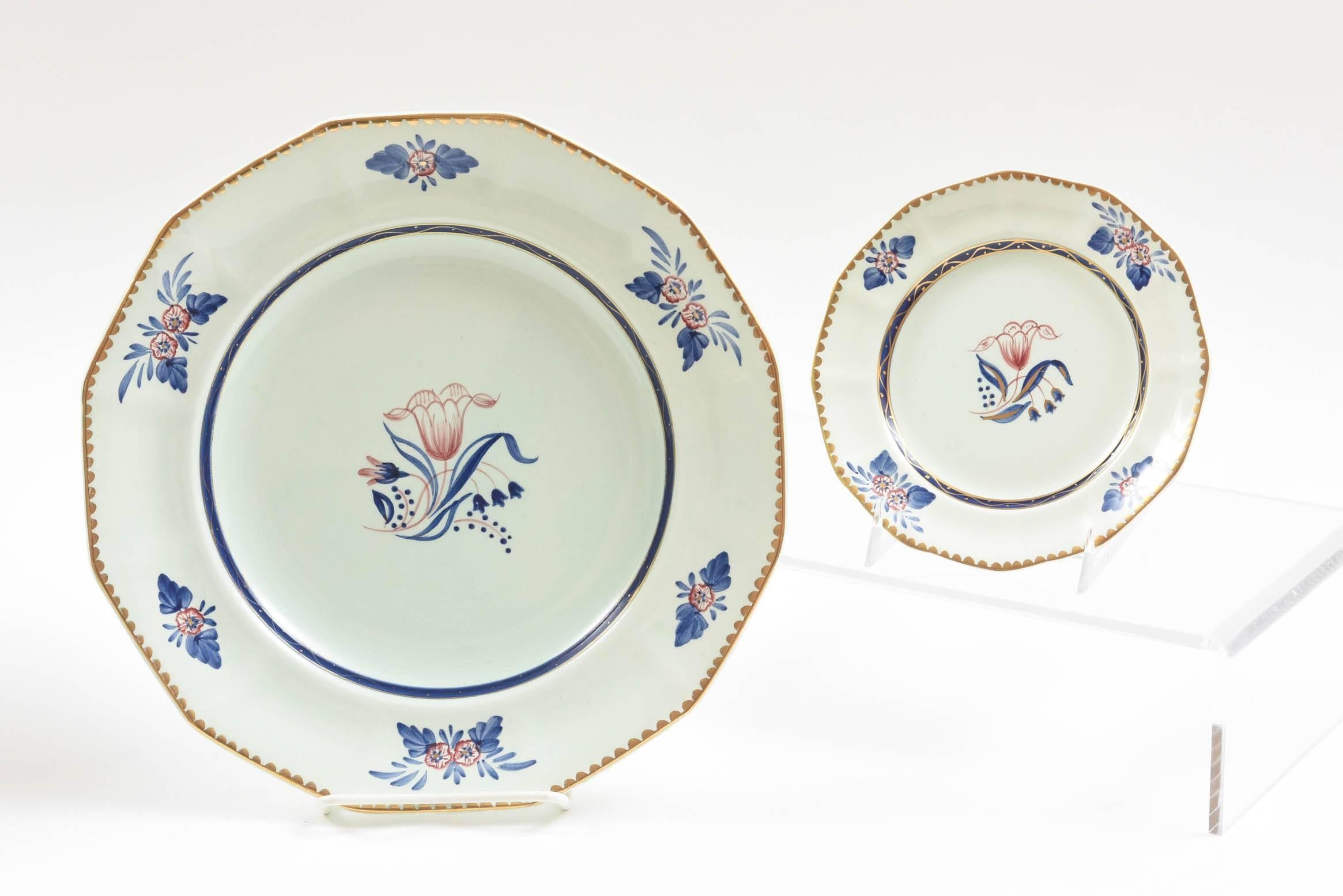 A charming pattern popular at the turn of the last century by Adams, England. The firm was well known for producing decorative earthenware with a soft aqua background and charming hand painted details on a nicely shaped blank. Great for more casual