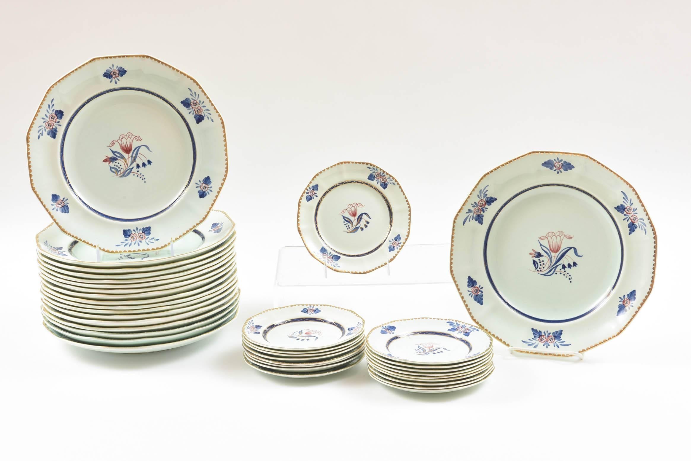 Hand-Crafted Antique English Partial Dinner Service 16 of Each, Adams Calyxware, Hand-Painted