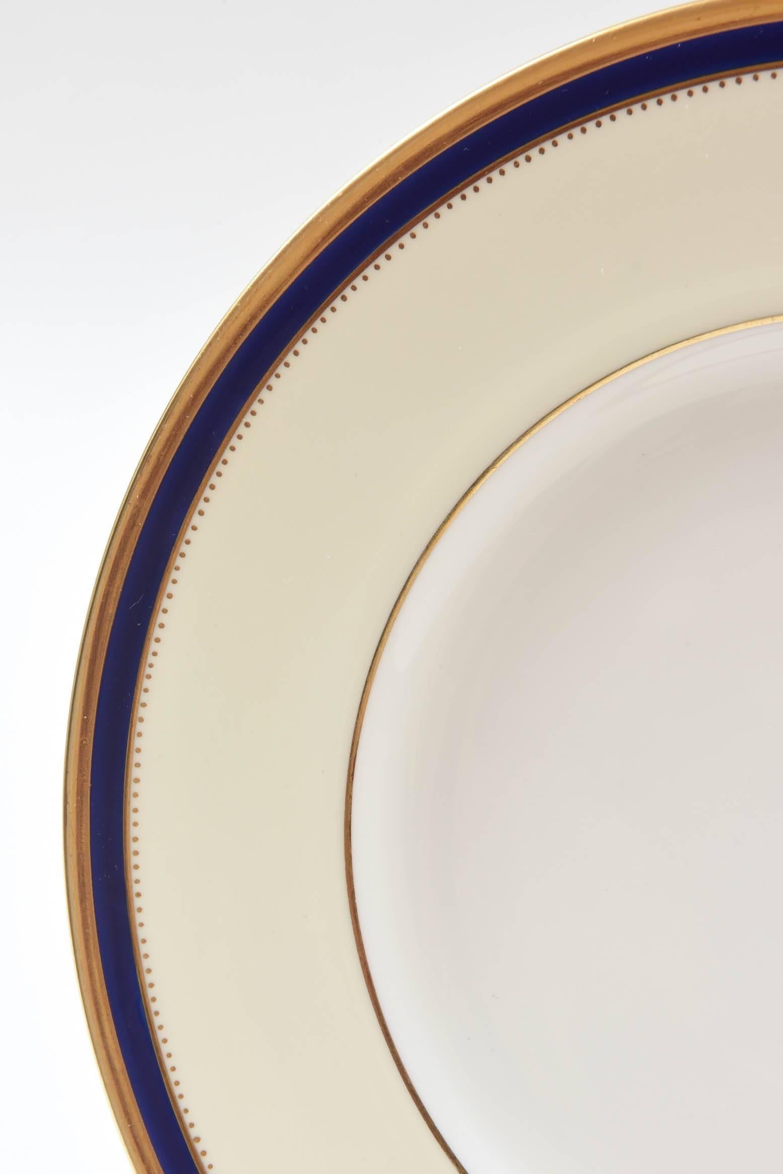 English Six Minton England Cobalt Blue and Gold Salad and or Dessert Plates, Antique