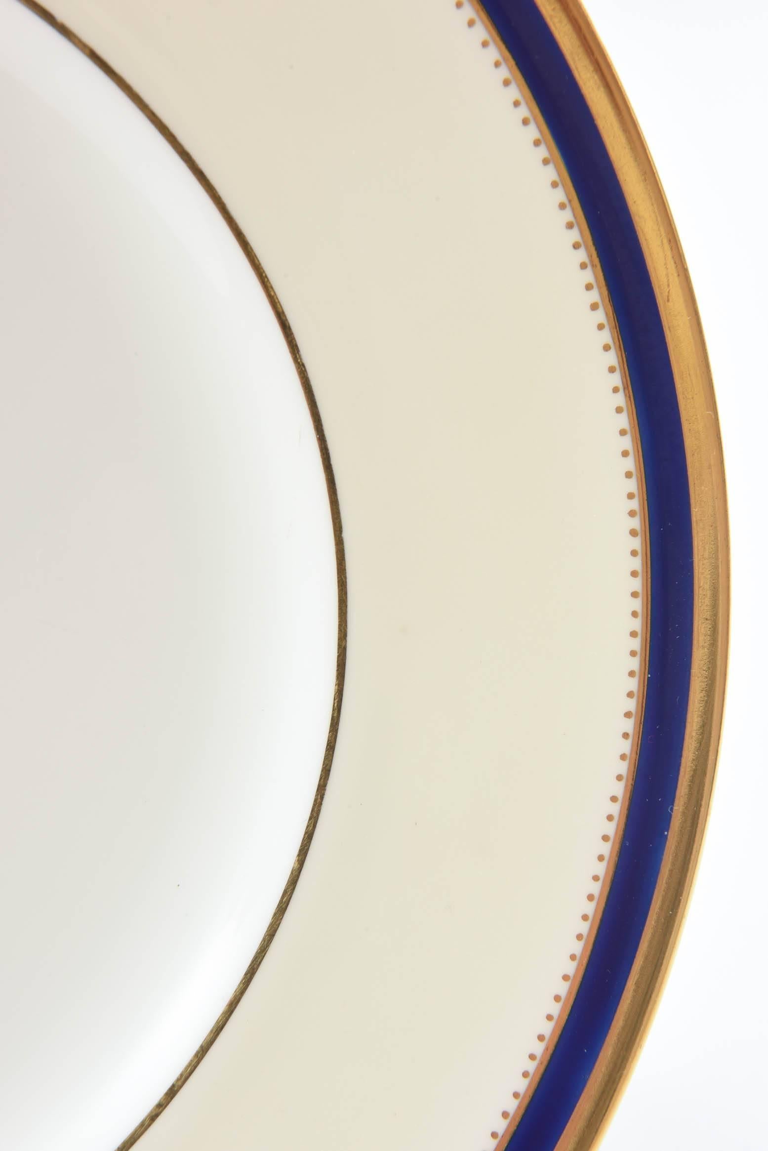 Hand-Crafted Six Minton England Cobalt Blue and Gold Salad and or Dessert Plates, Antique