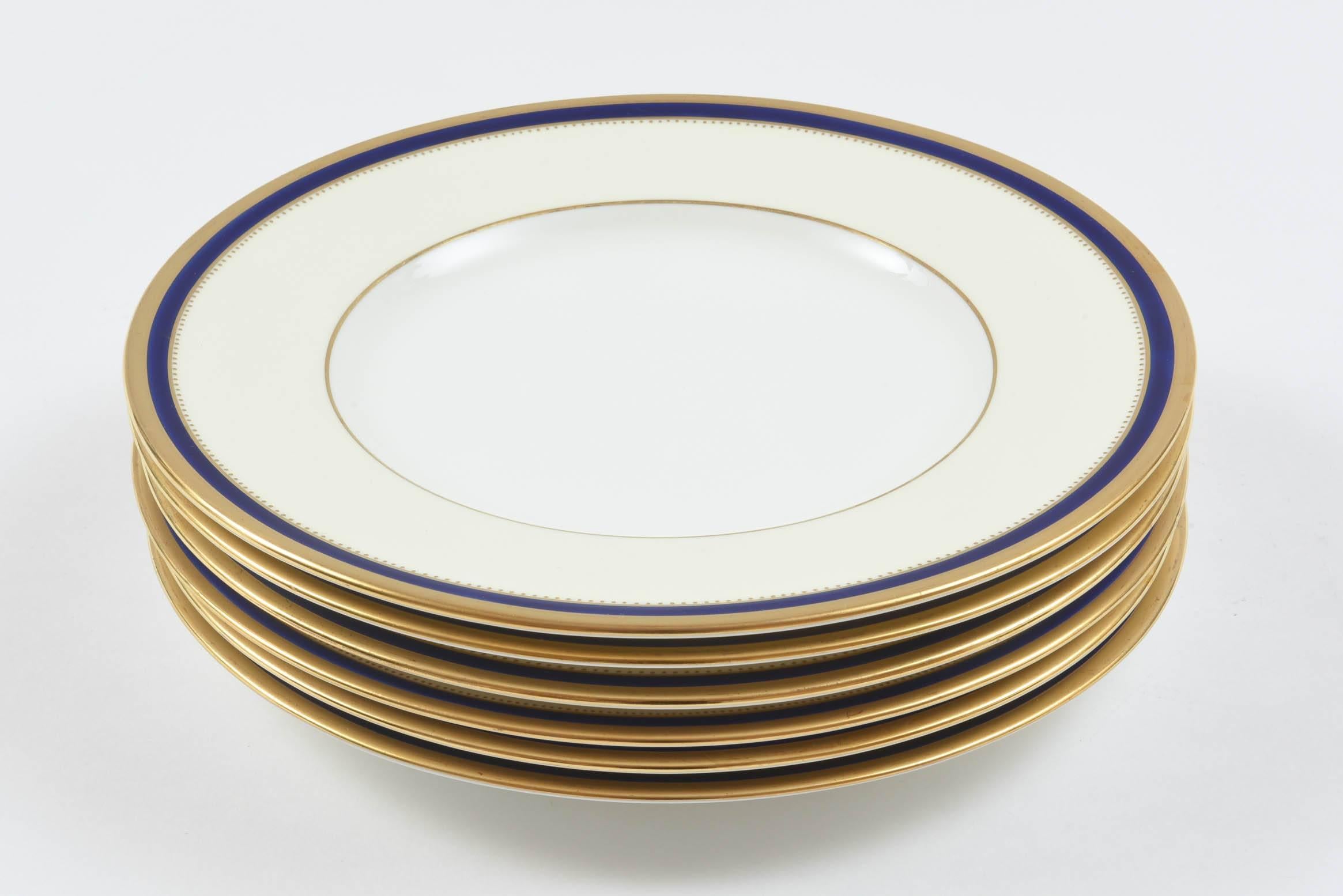 Six Minton England Cobalt Blue and Gold Salad and or Dessert Plates, Antique In Good Condition In West Palm Beach, FL