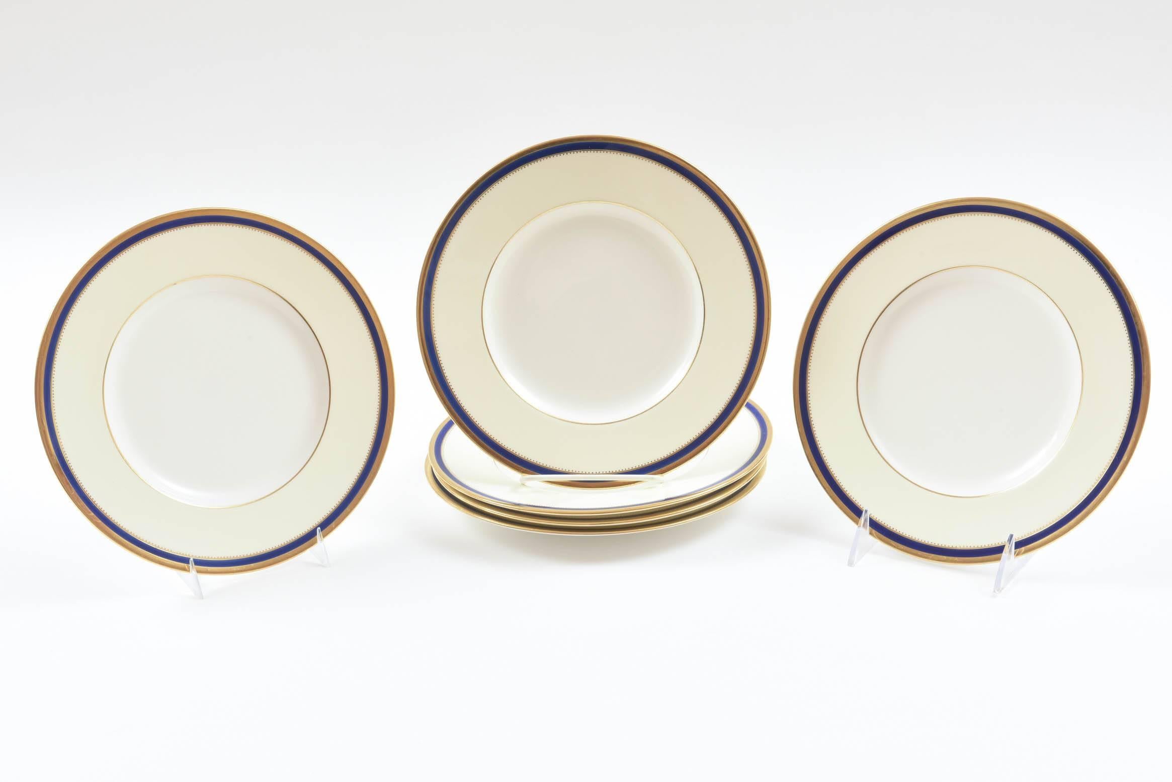 Six Minton England Cobalt Blue and Gold Salad and or Dessert Plates, Antique 1