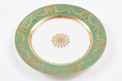 12 Antique Green and Gold Dessert or Salad Plates, Centre Medallion, Dresden