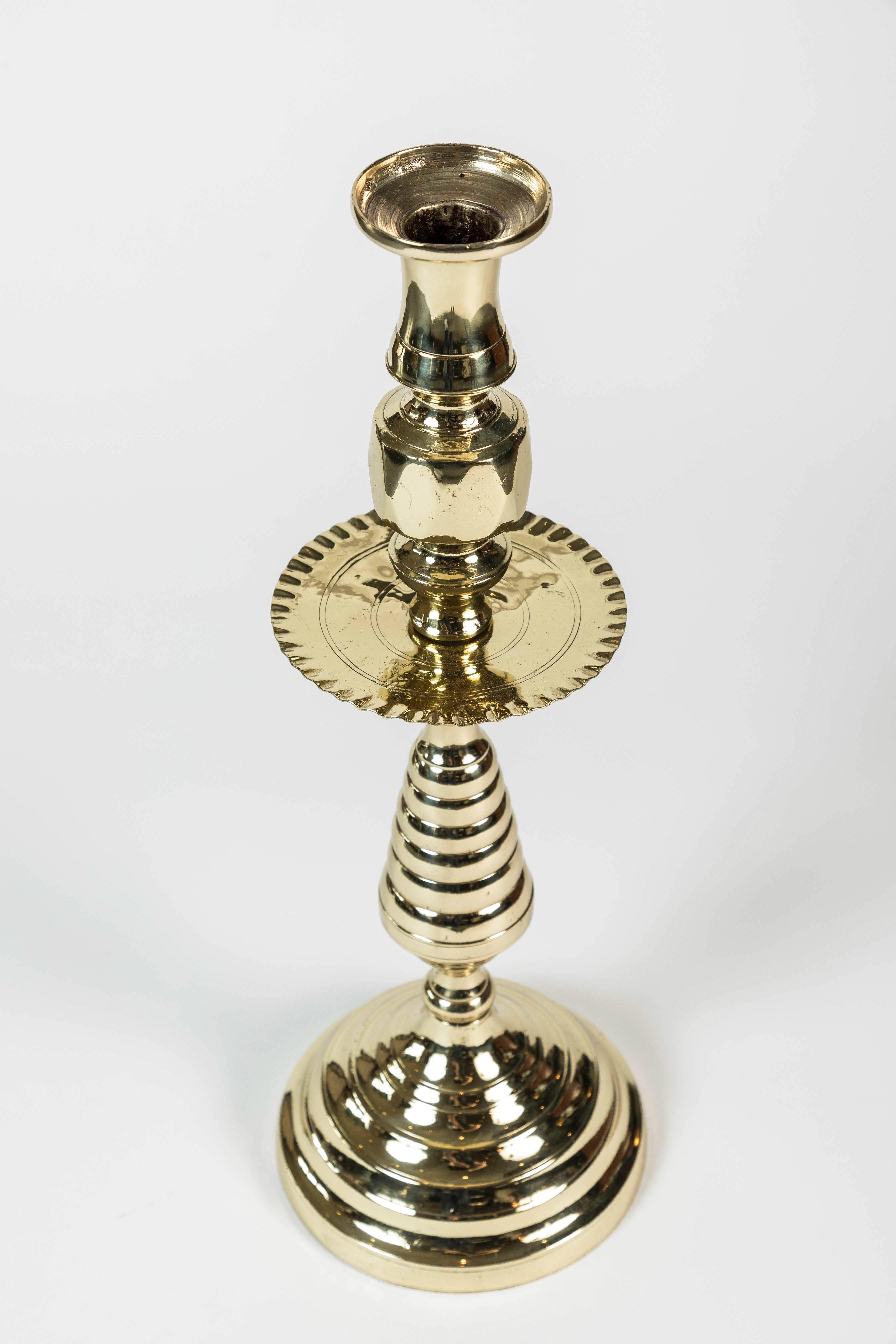 Brass Beehive Candleholder with Wax Catcher In Excellent Condition In Pasadena, CA