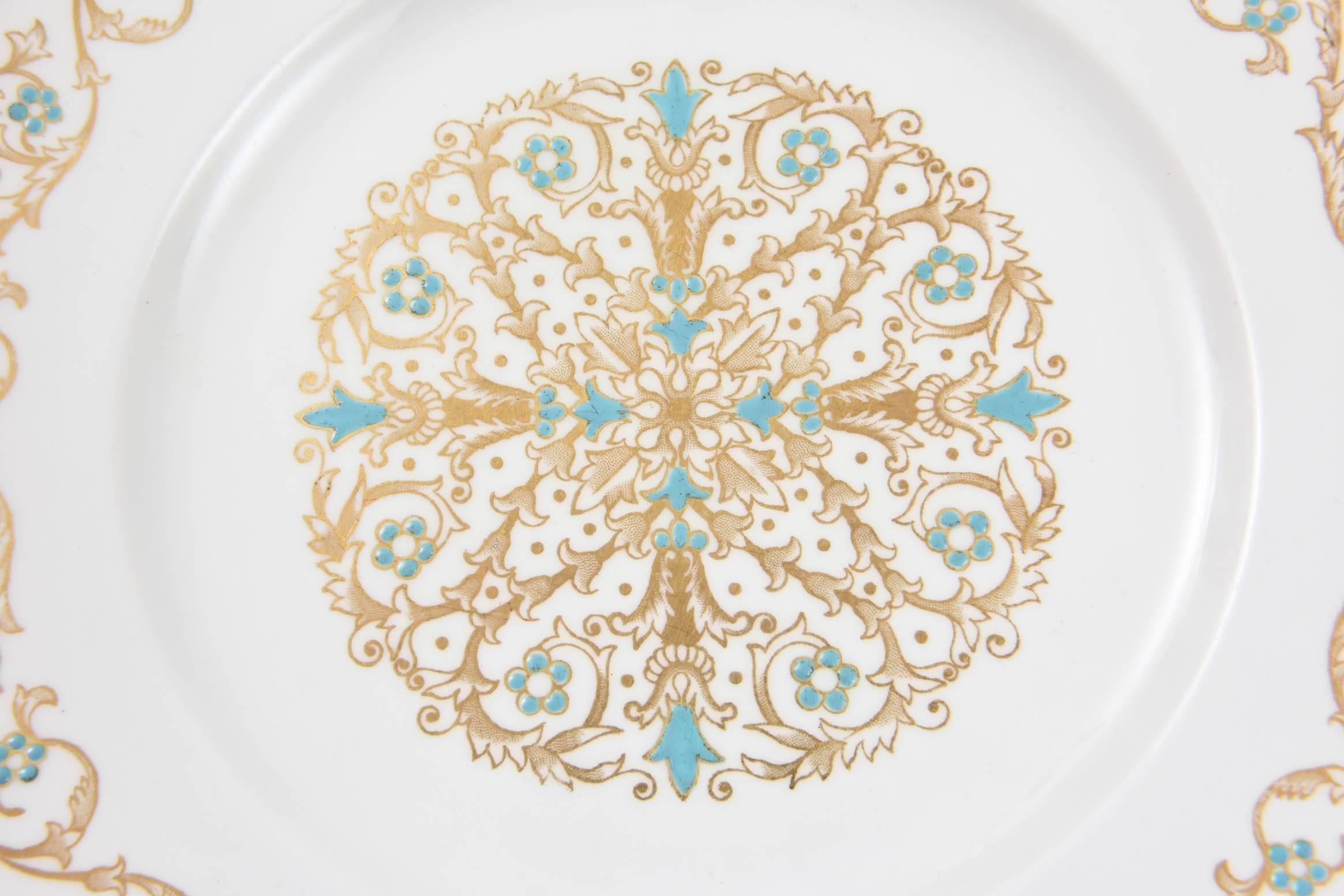 Mid-20th Century 12 Vintage Dessert Plates, Turquoise and Gold by Tuscan, England For Sale