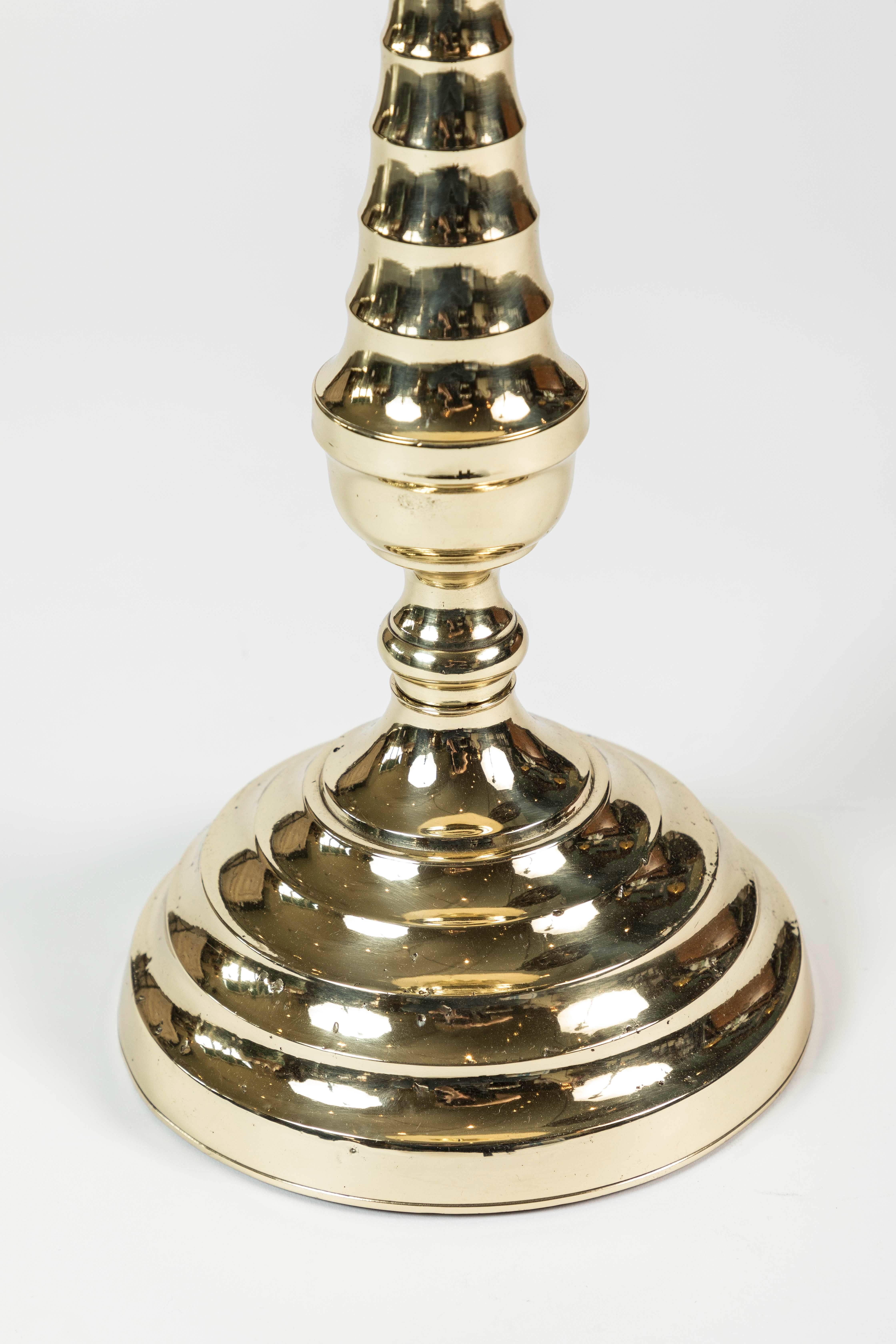 Large Brass Candleholder with Beehive Detail In Excellent Condition For Sale In Pasadena, CA