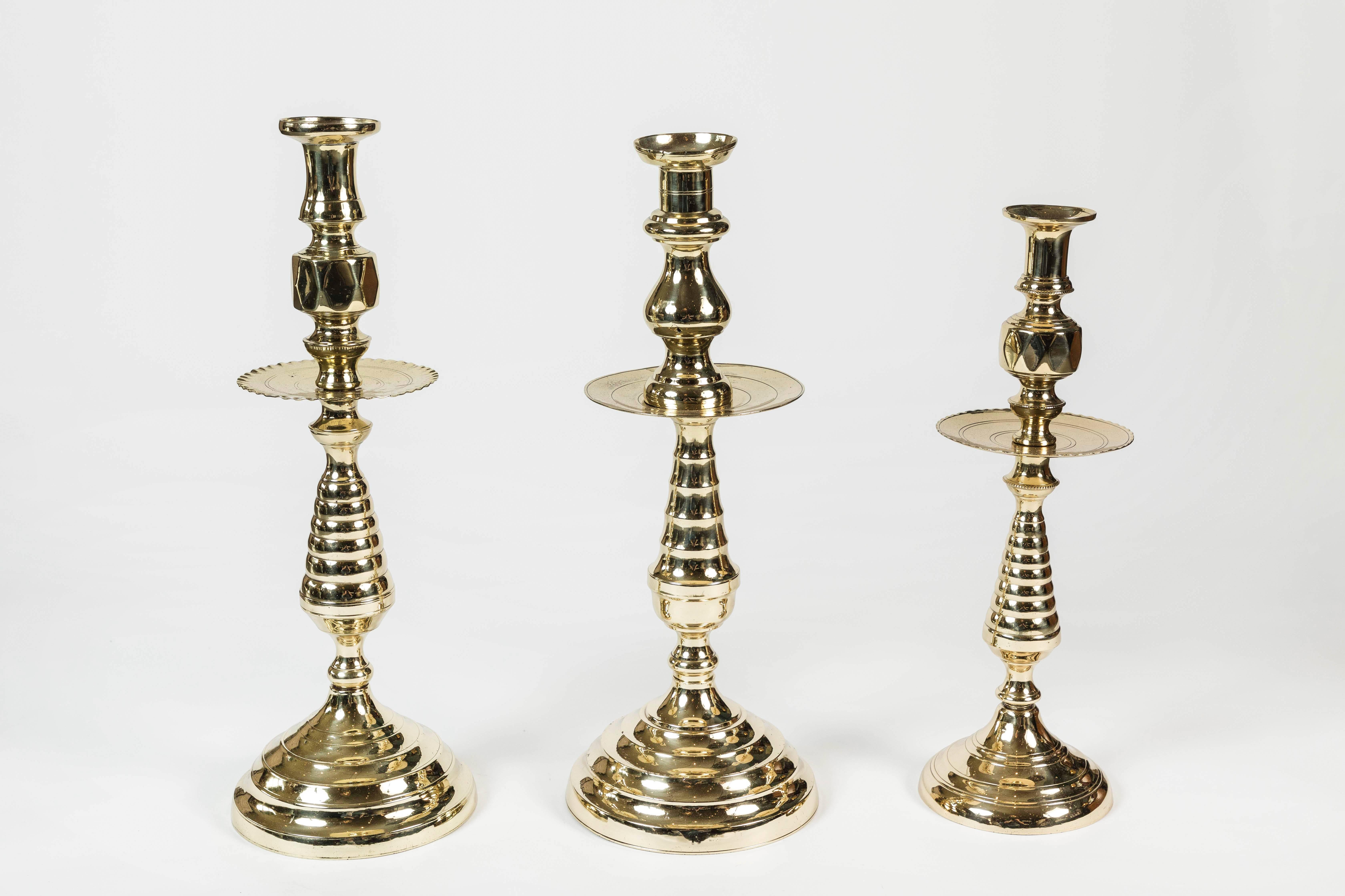 Large Brass Candleholder with Beehive Detail For Sale 2