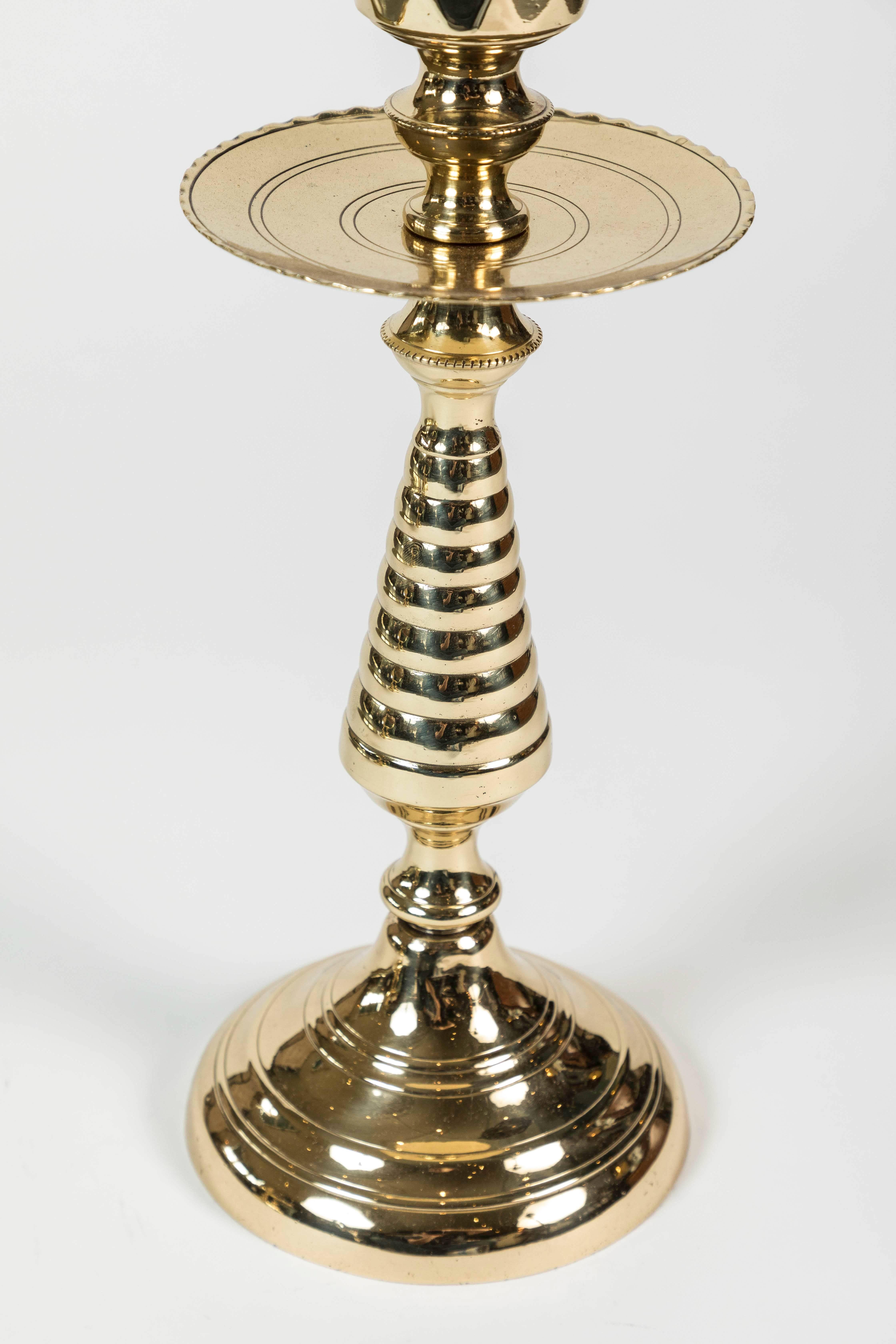 19th Century Brass Candleholder with Beehive Detail, 17