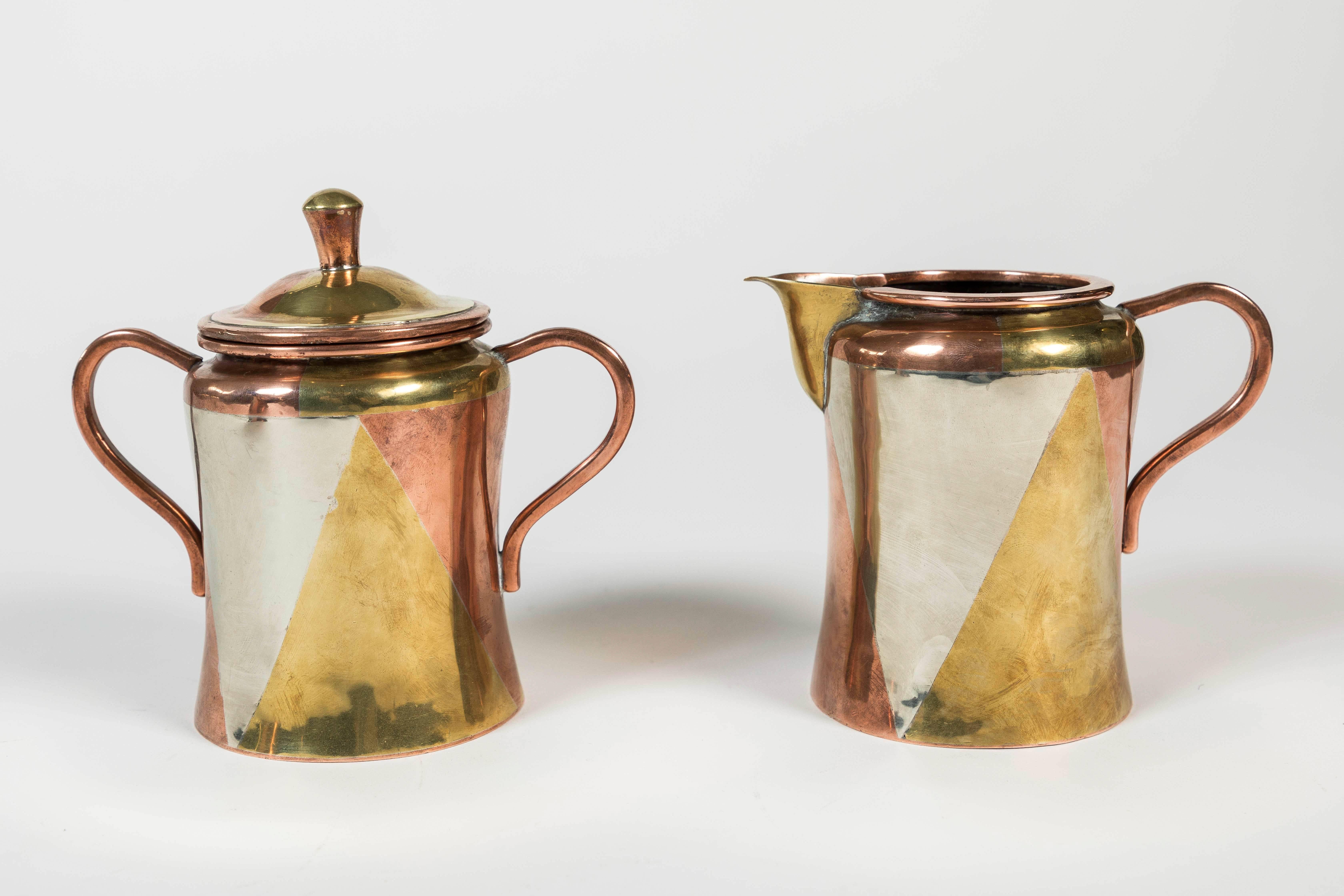 Mexican Mid-Century 3-Piece Mixed Metals Coffee Set from Mexico