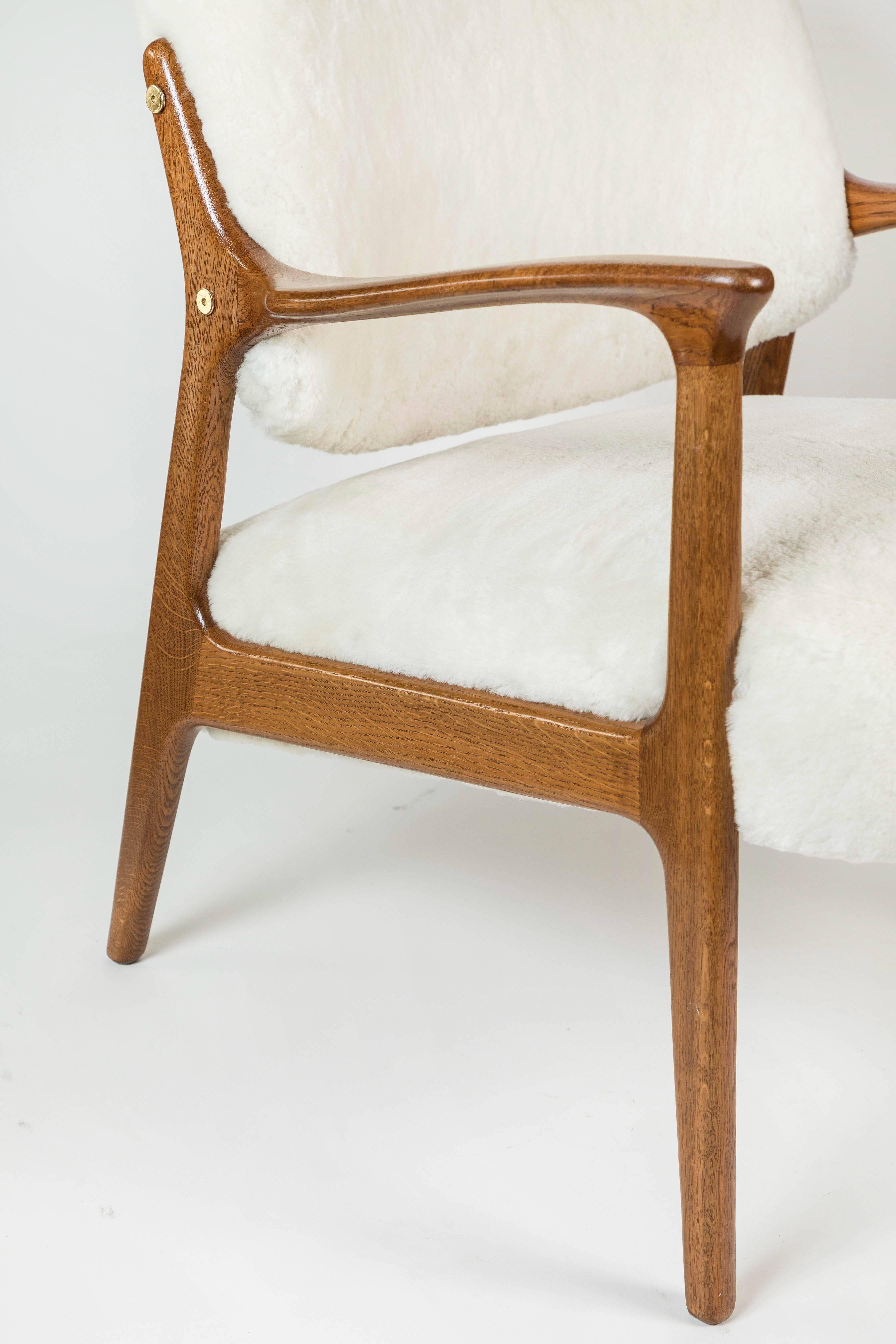 Mid-Century Teak and Shearling Armchairs In Excellent Condition In Pasadena, CA