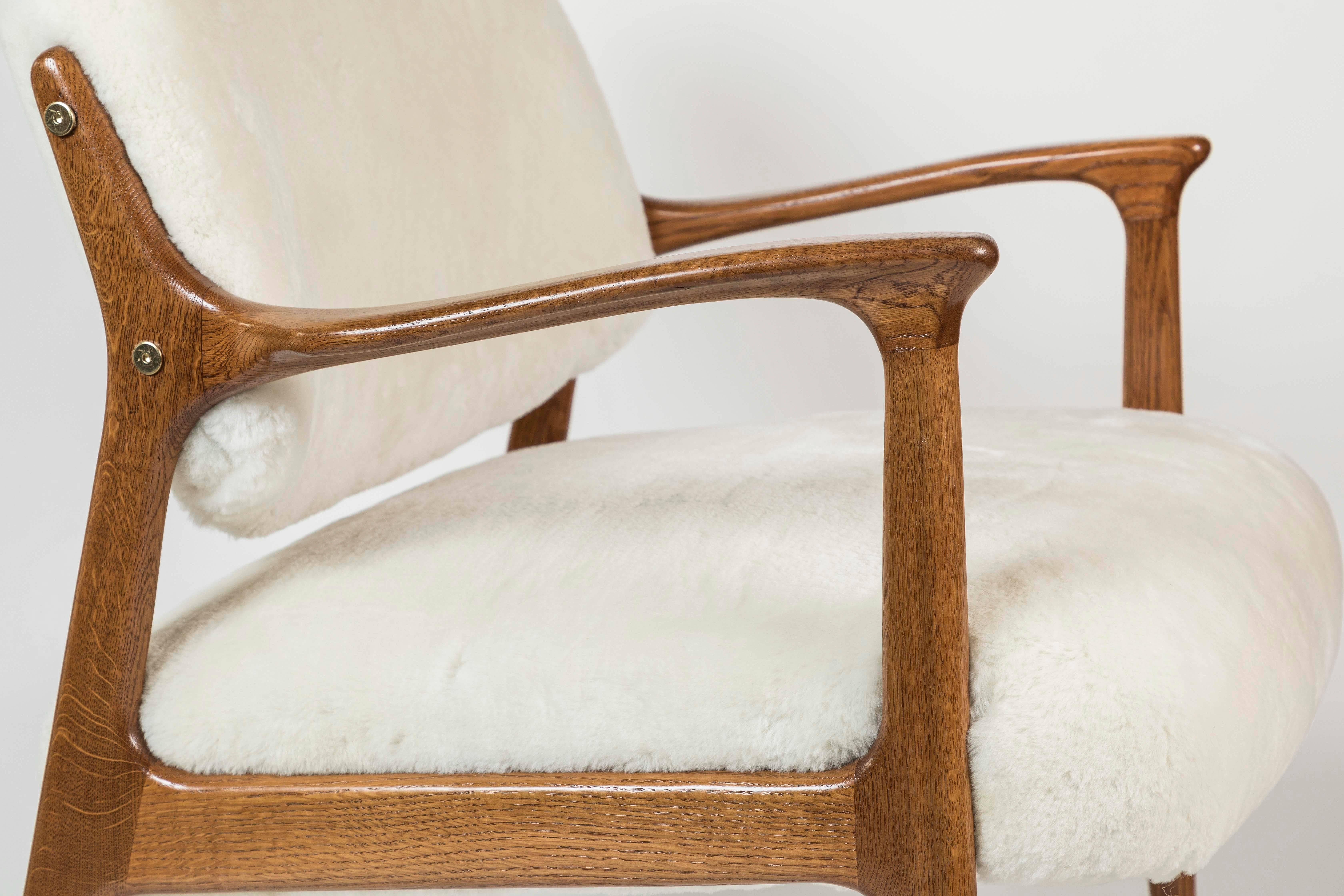 Mid-Century Teak and Shearling Armchairs 1