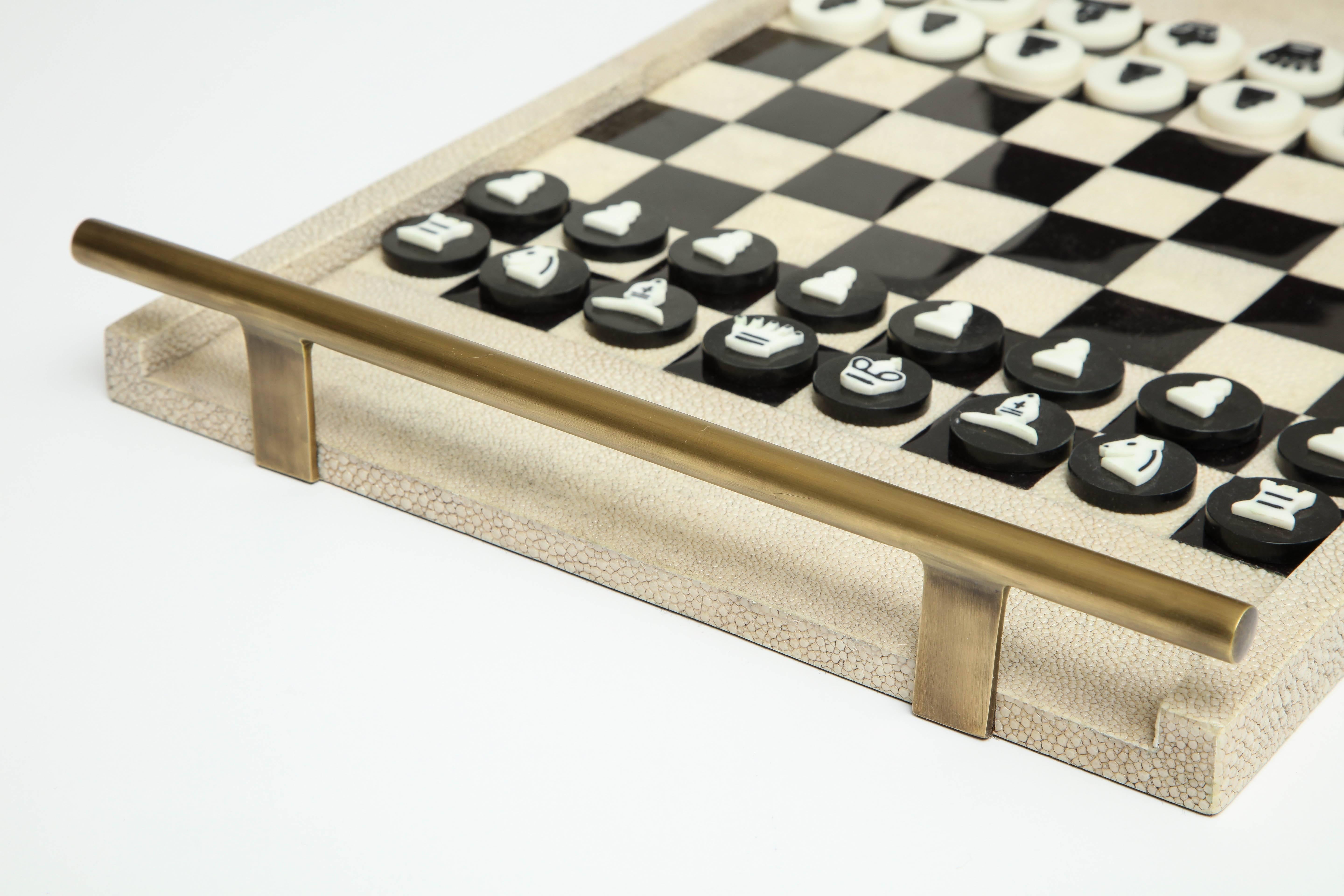 Art Deco Shagreen Chess Game With Bronze Details