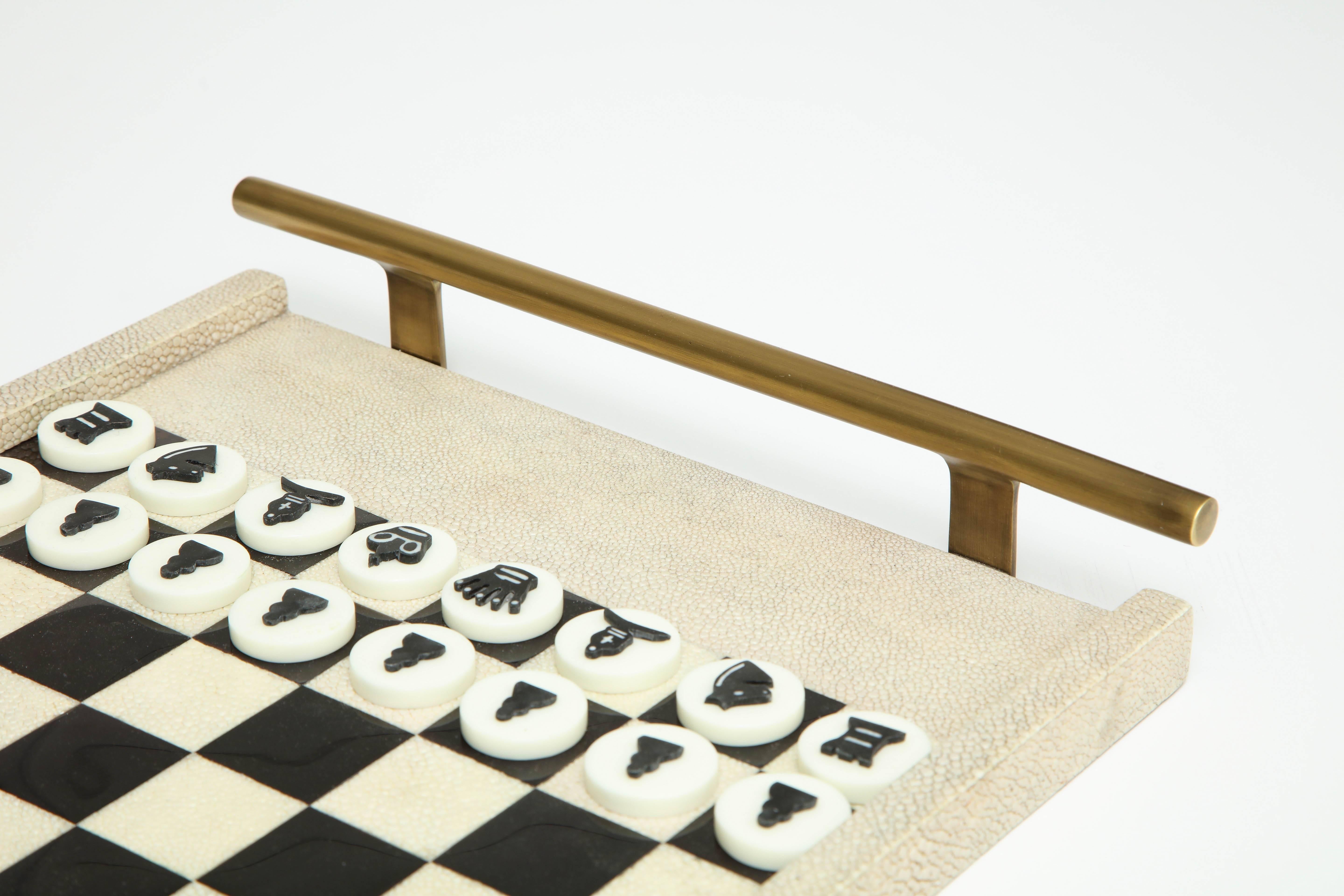 French Shagreen Chess Game With Bronze Details