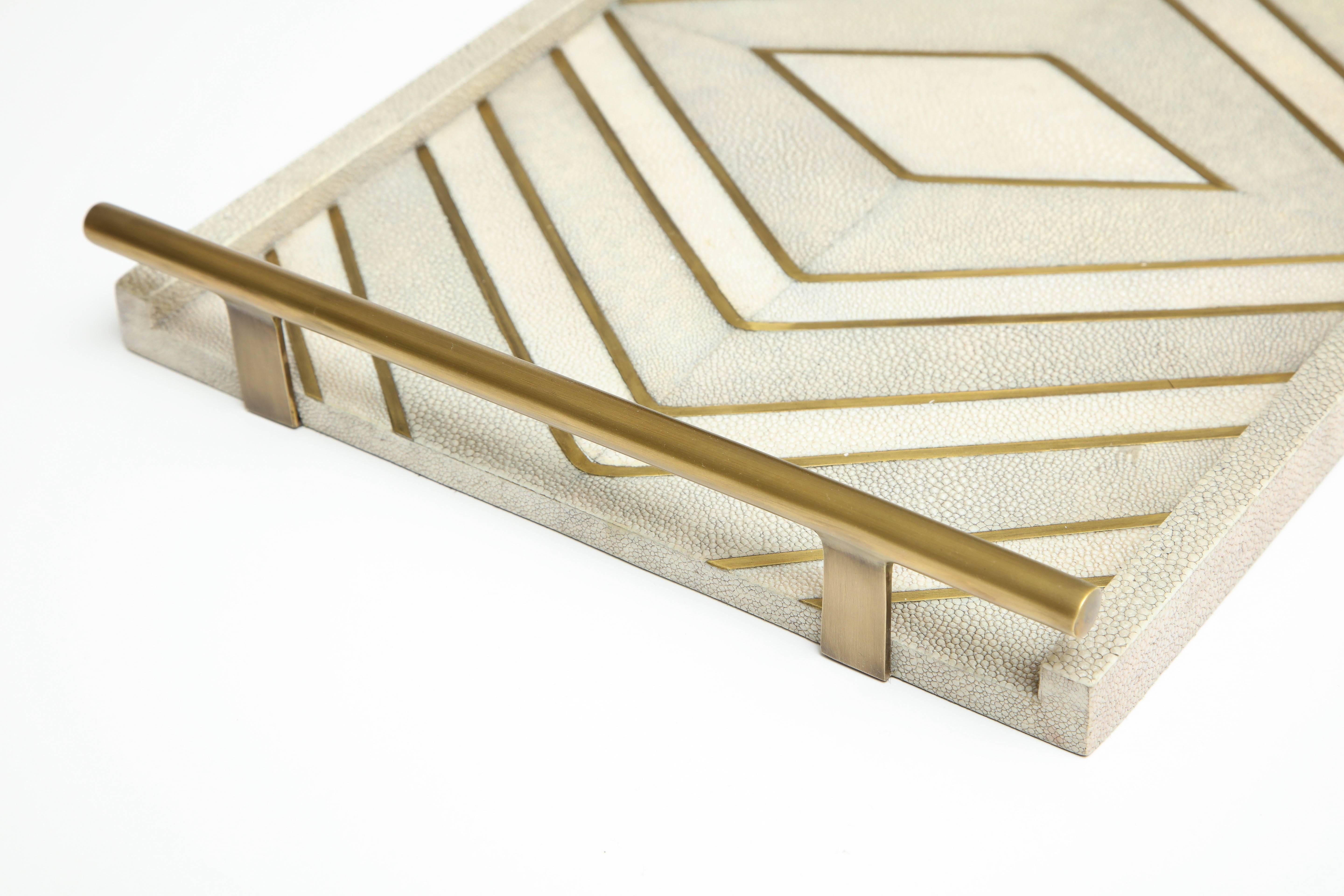 Hand-Crafted Shagreen Tray With Bronze Details