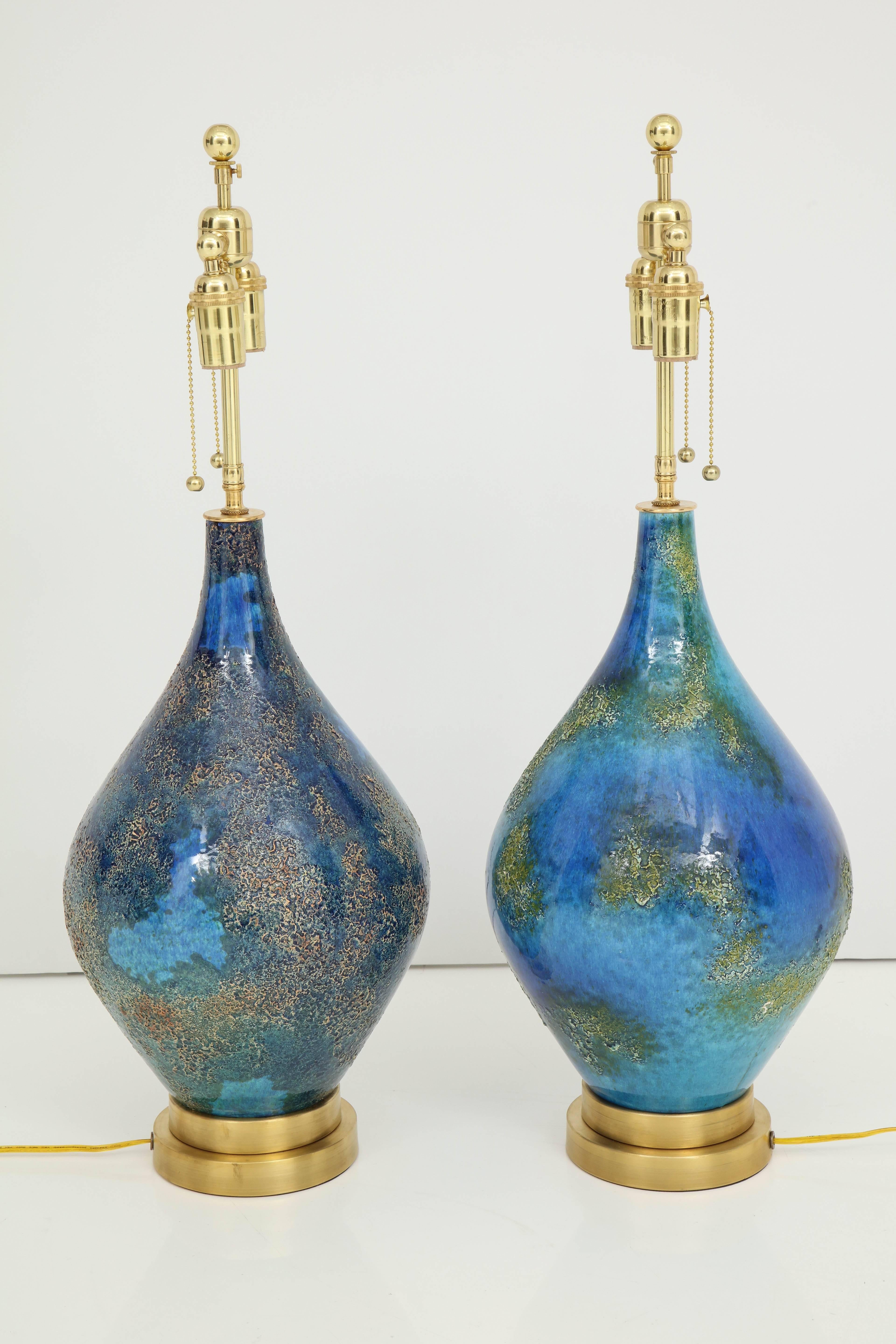 Pair of Volcanic Glazed Ceramic Lamps In Excellent Condition In New York, NY