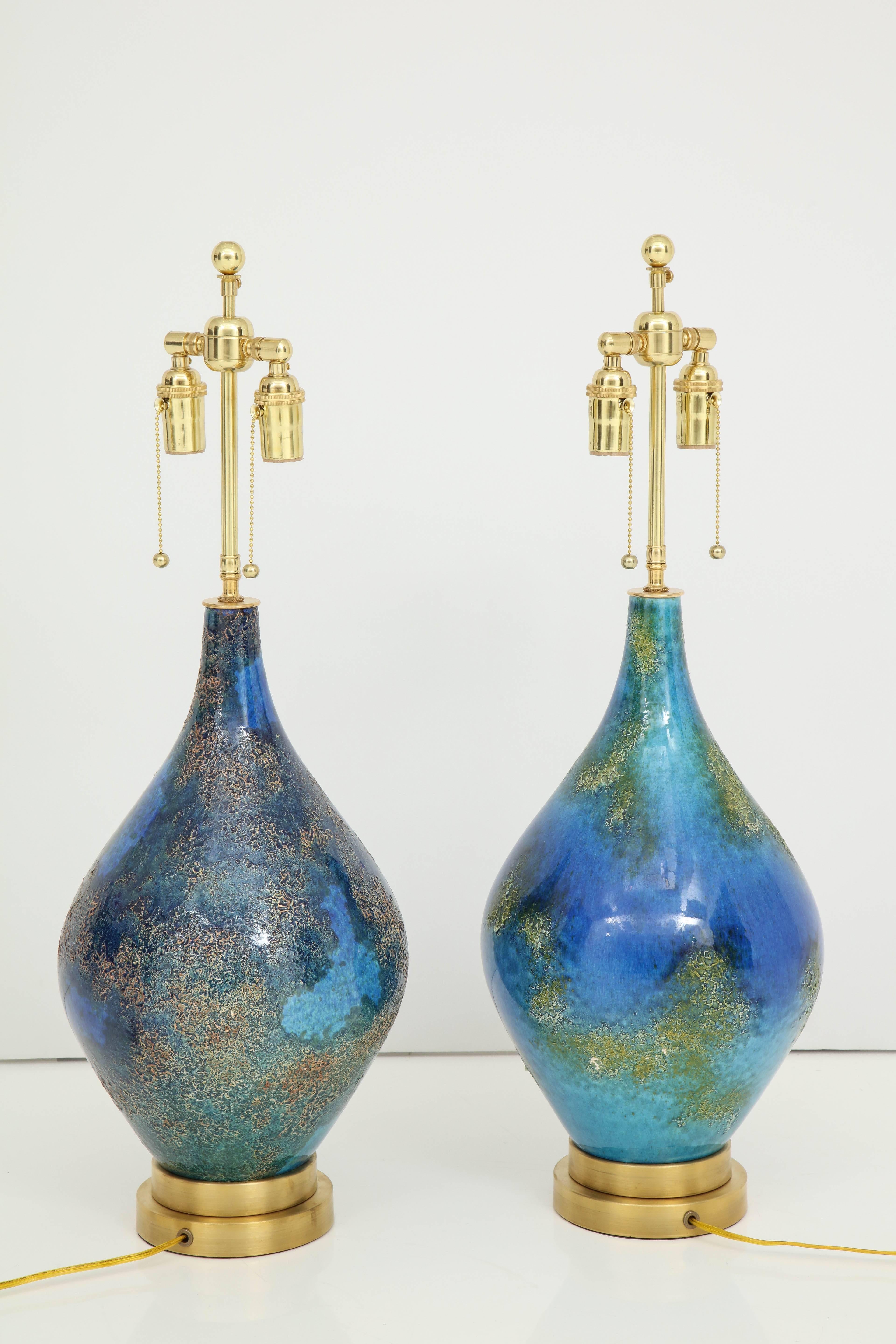 Pair of Volcanic Glazed Ceramic Lamps 1