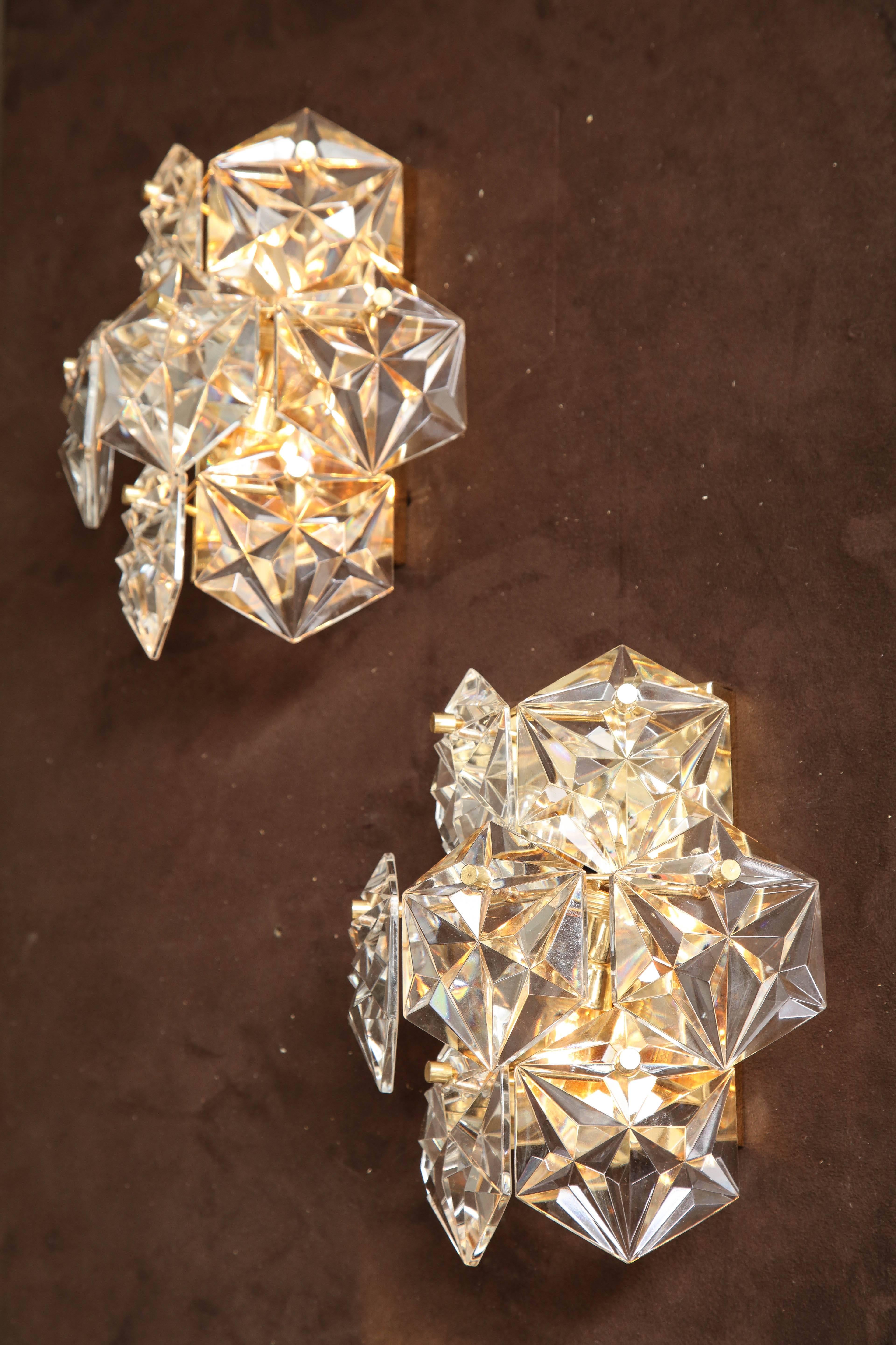 German Pair of Faceted Crystal Sconces by Kinkeldey For Sale