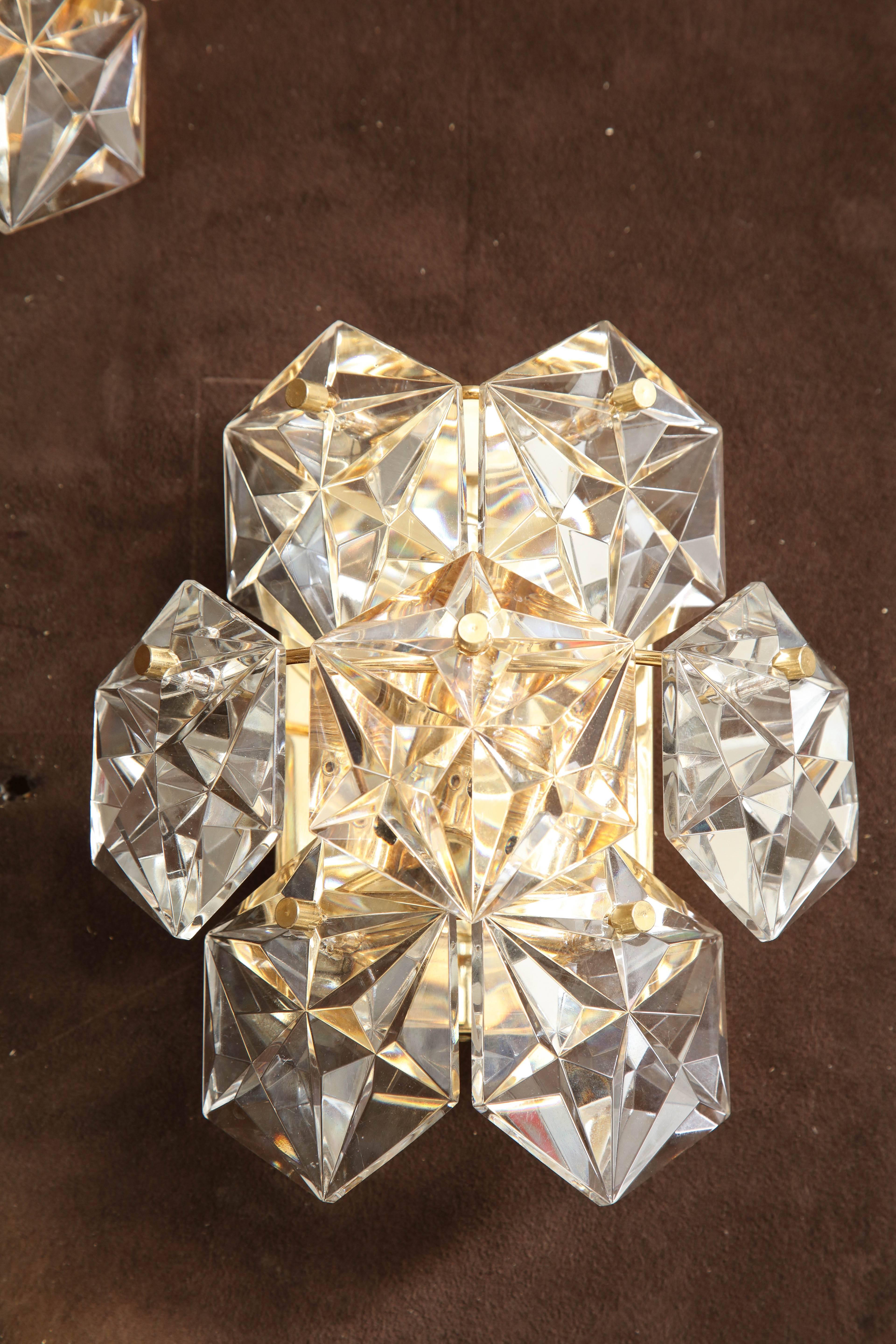 Pair of Faceted Crystal Sconces by Kinkeldey For Sale 1