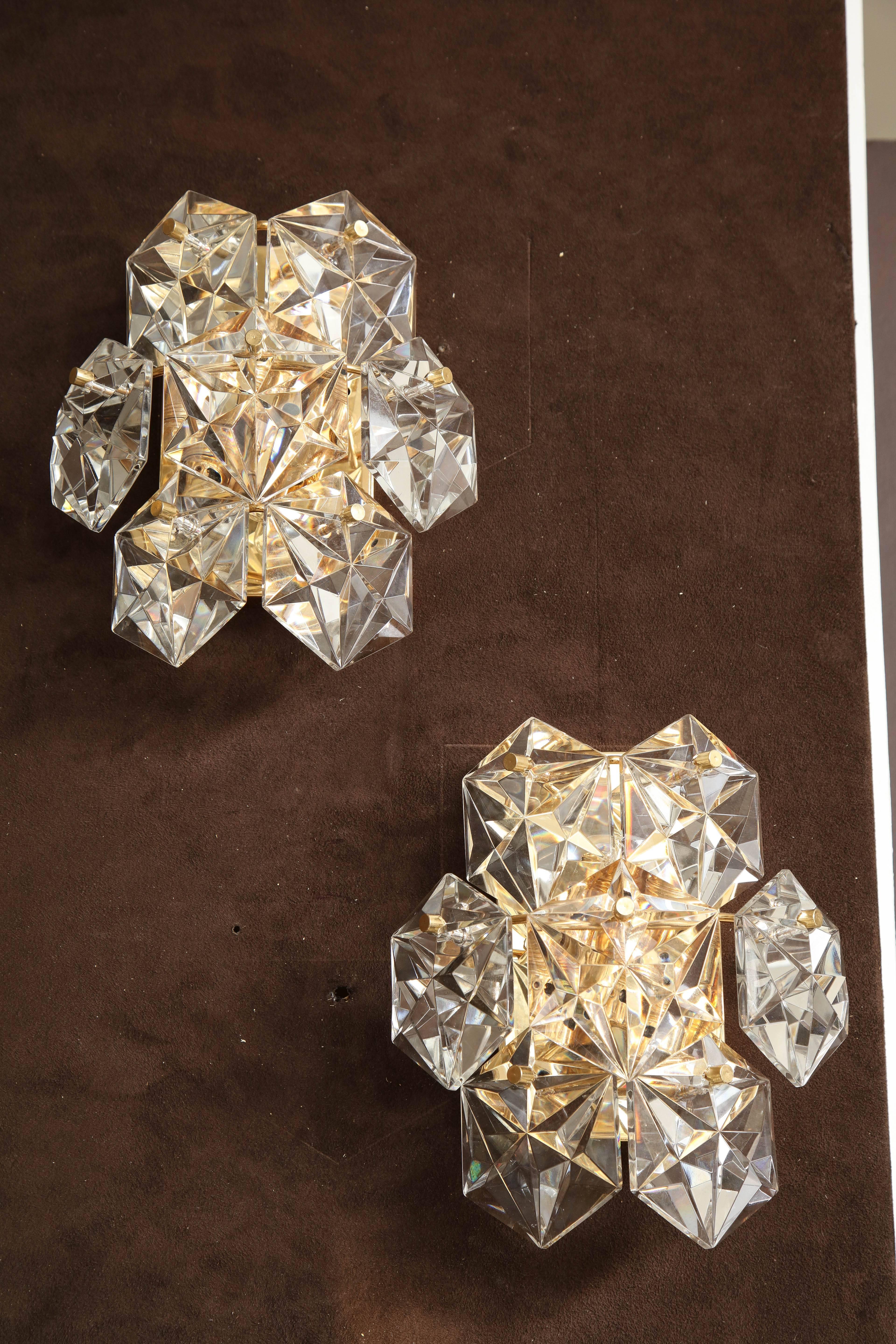 Pair of Faceted Crystal Sconces by Kinkeldey For Sale 2