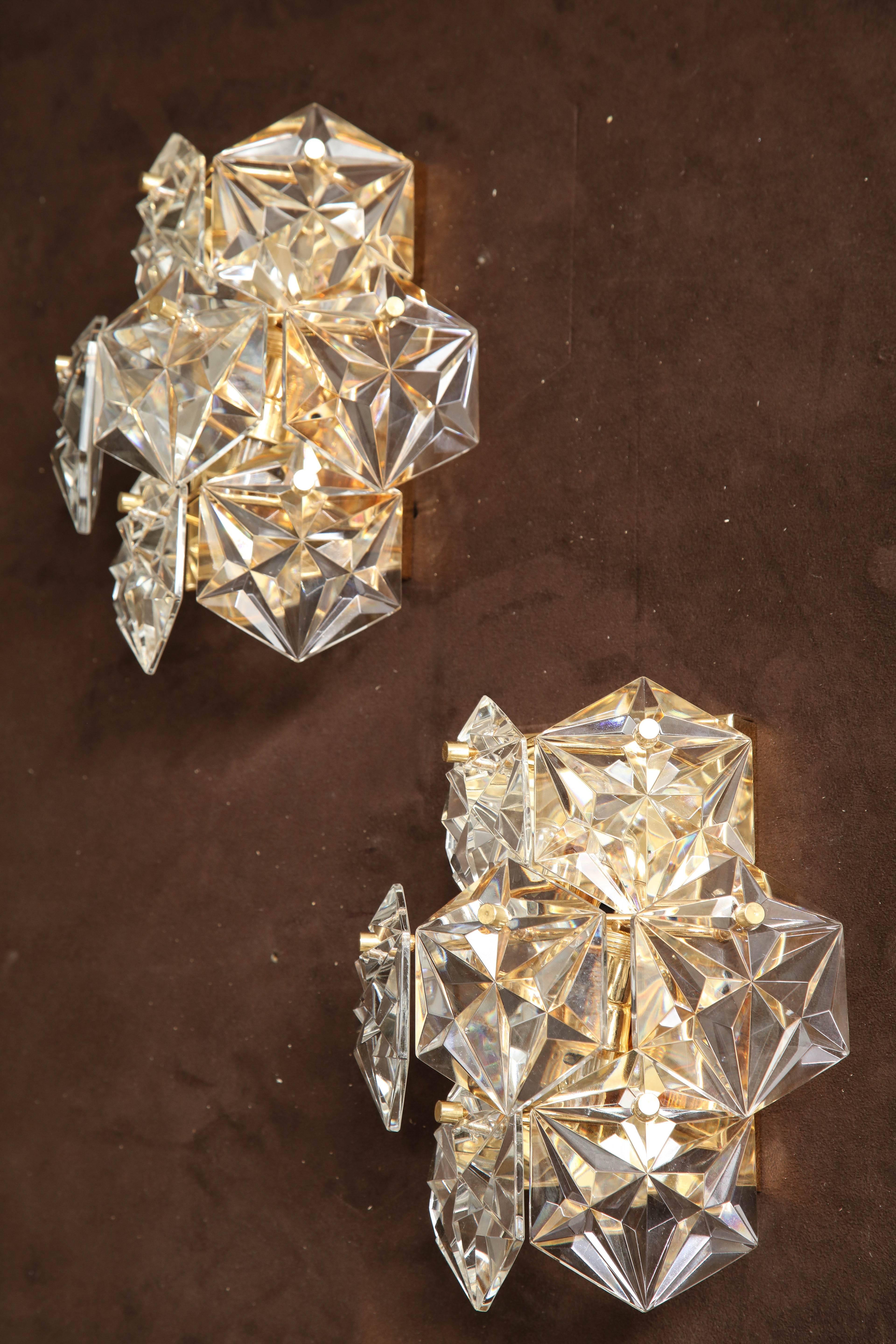 Pair of Faceted Crystal Sconces by Kinkeldey For Sale 3