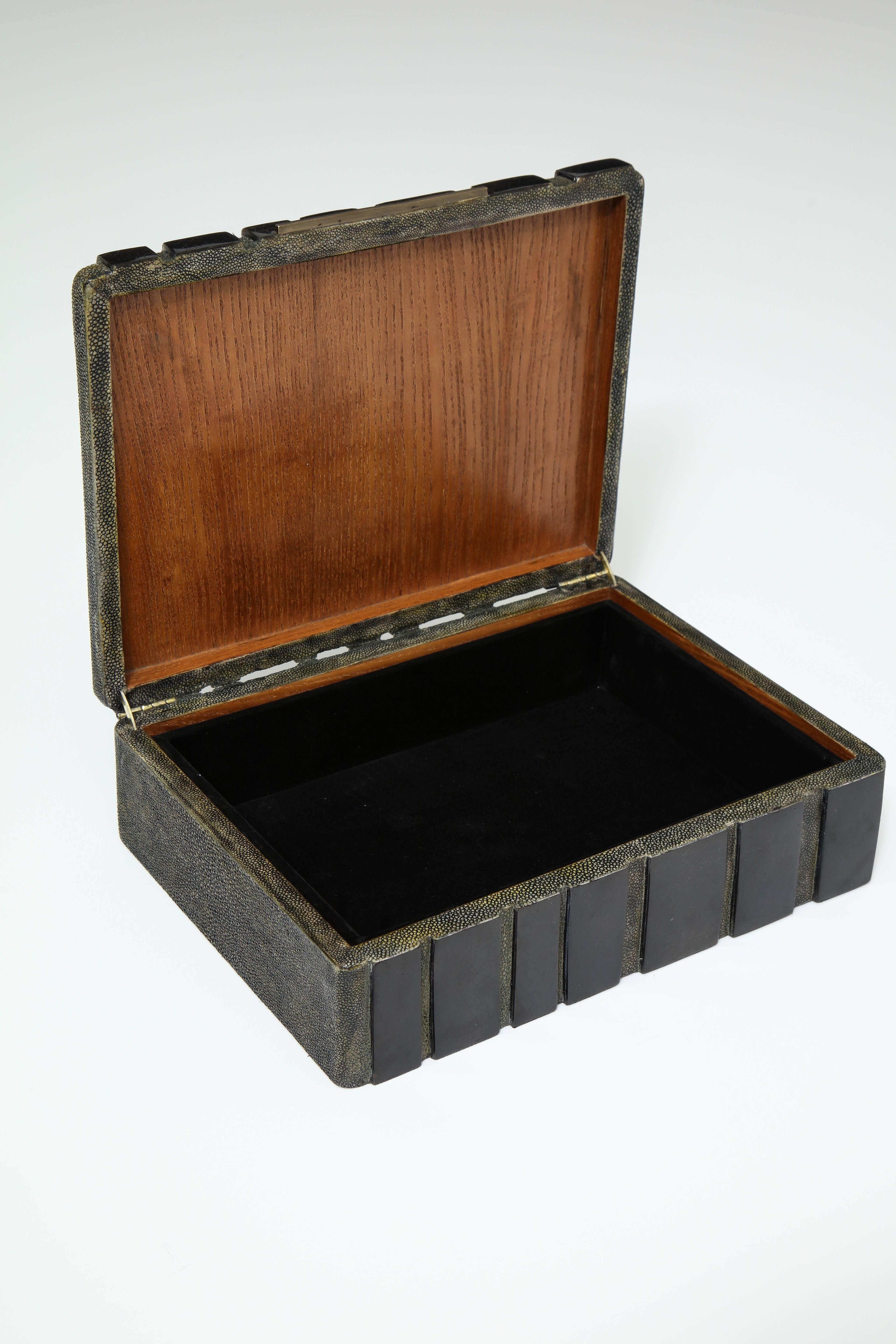 Art Deco Shagreen Decorative Box, Black Shagreen and Palm Wood Details