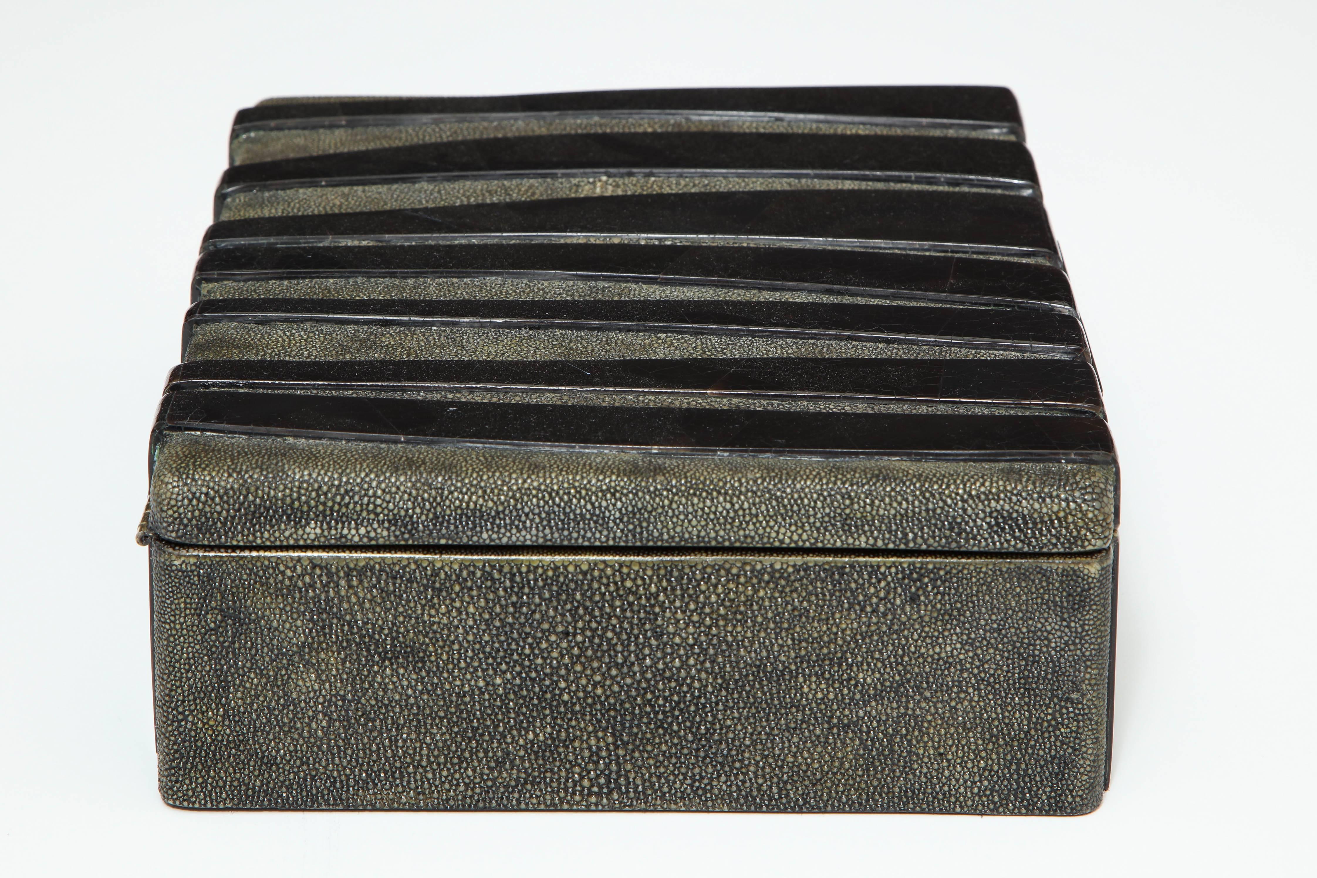 Hand-Crafted Shagreen Decorative Box, Black Shagreen and Palm Wood Details