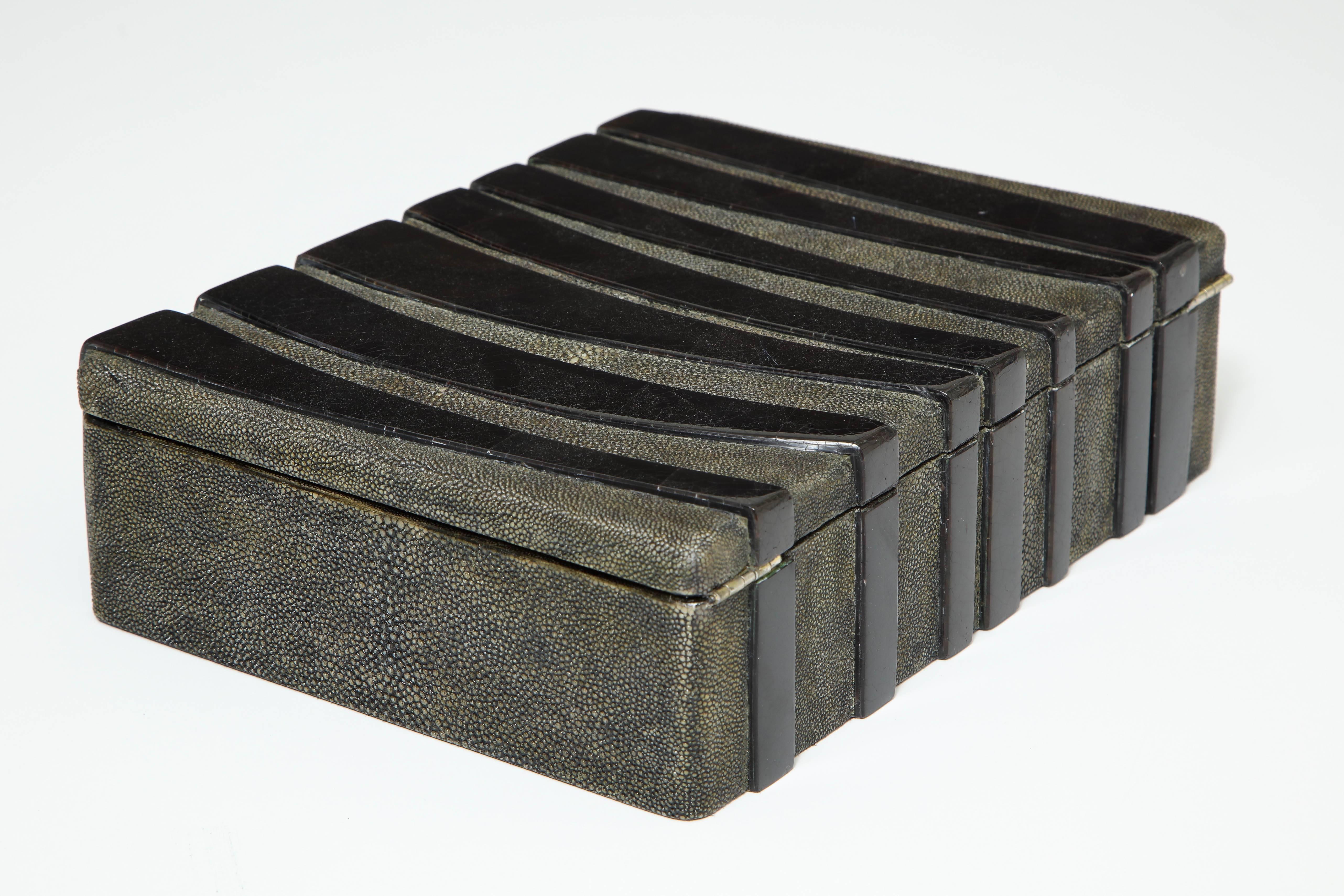 Contemporary Shagreen Decorative Box, Black Shagreen and Palm Wood Details
