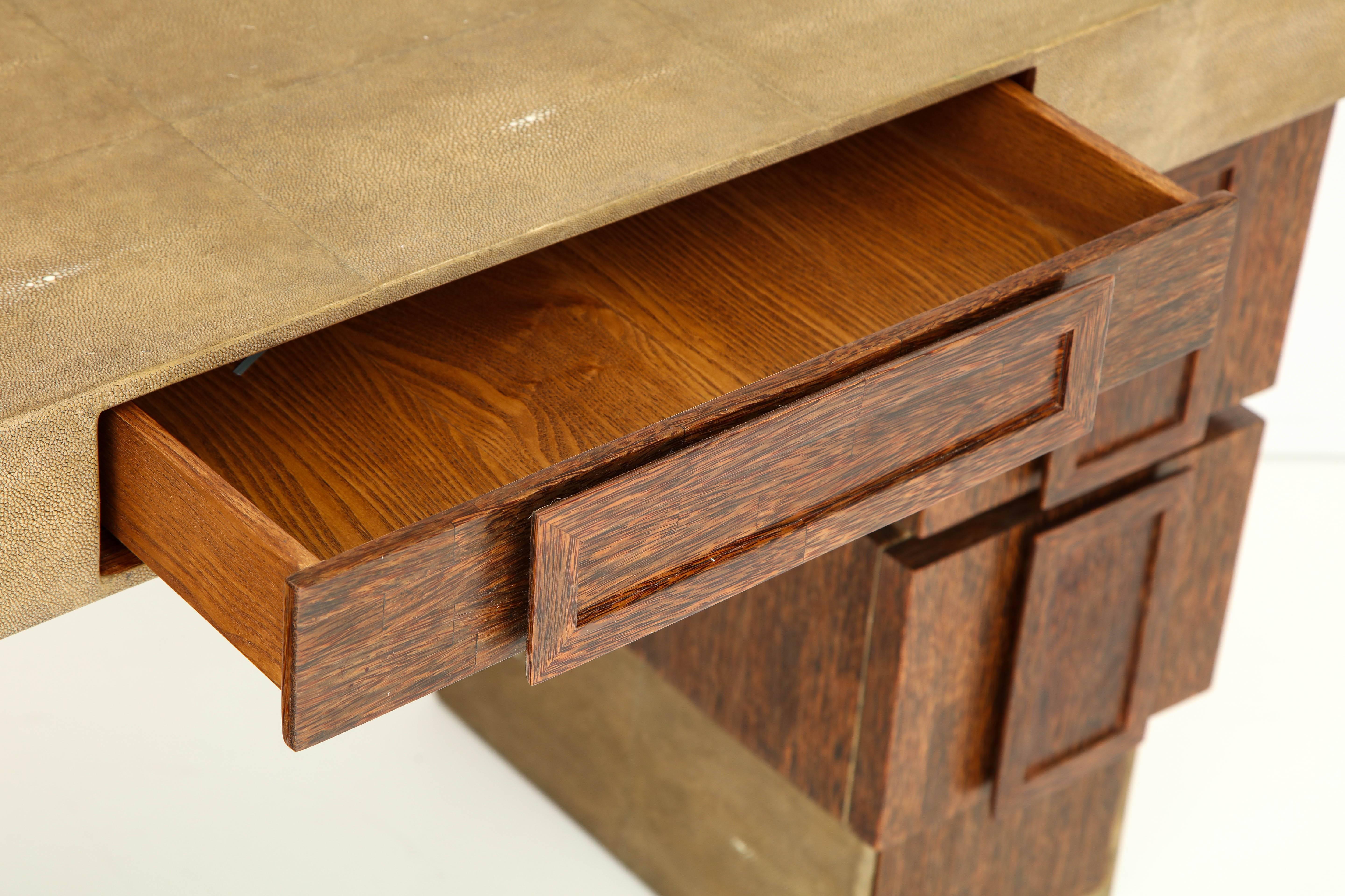 Hand-Crafted Desk, Shagreen and Dark Palm Wood Details, Designed in France, Contemporary For Sale