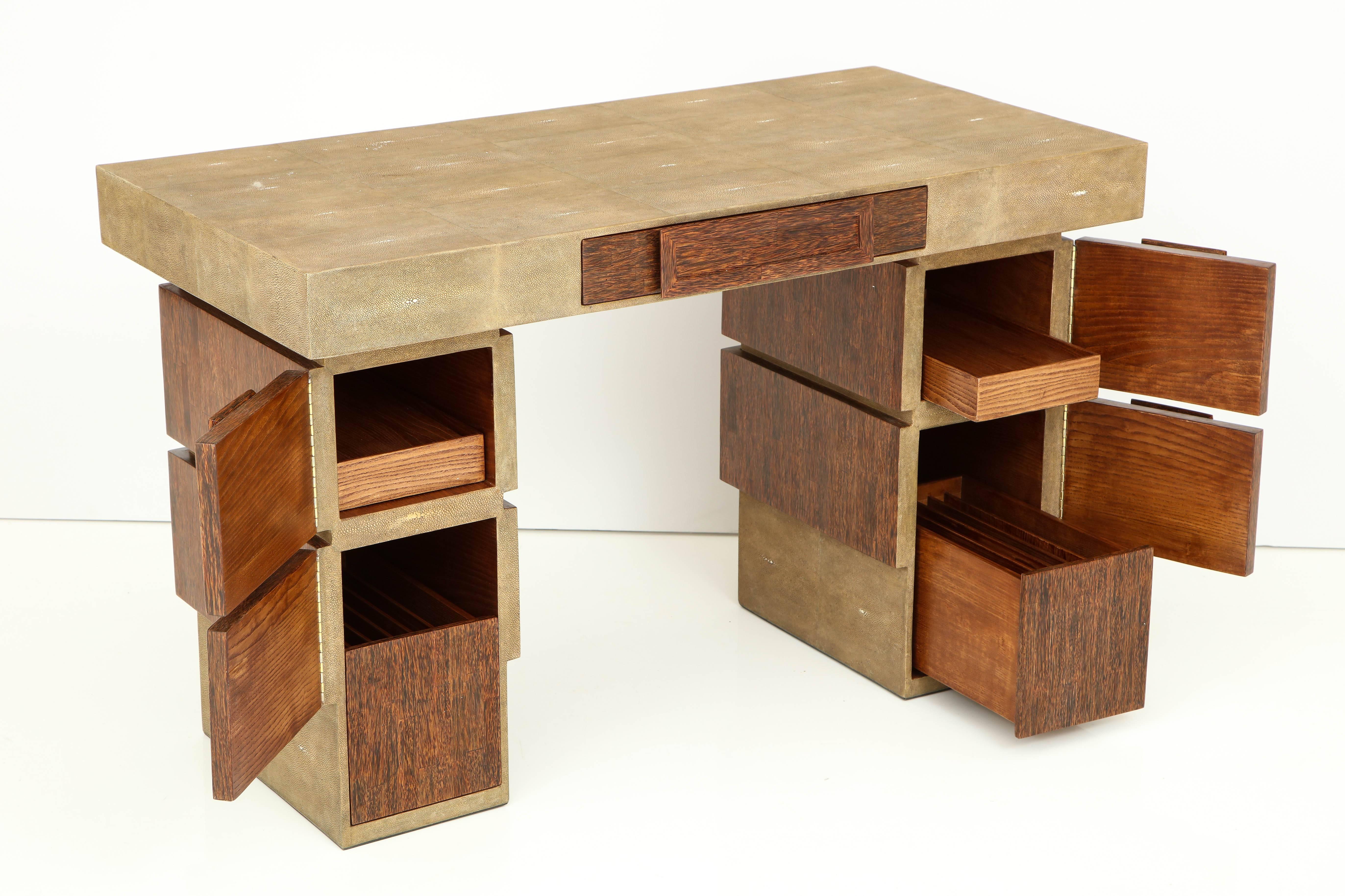 Desk, Shagreen and Dark Palm Wood Details, Designed in France, Contemporary In New Condition For Sale In New York, NY