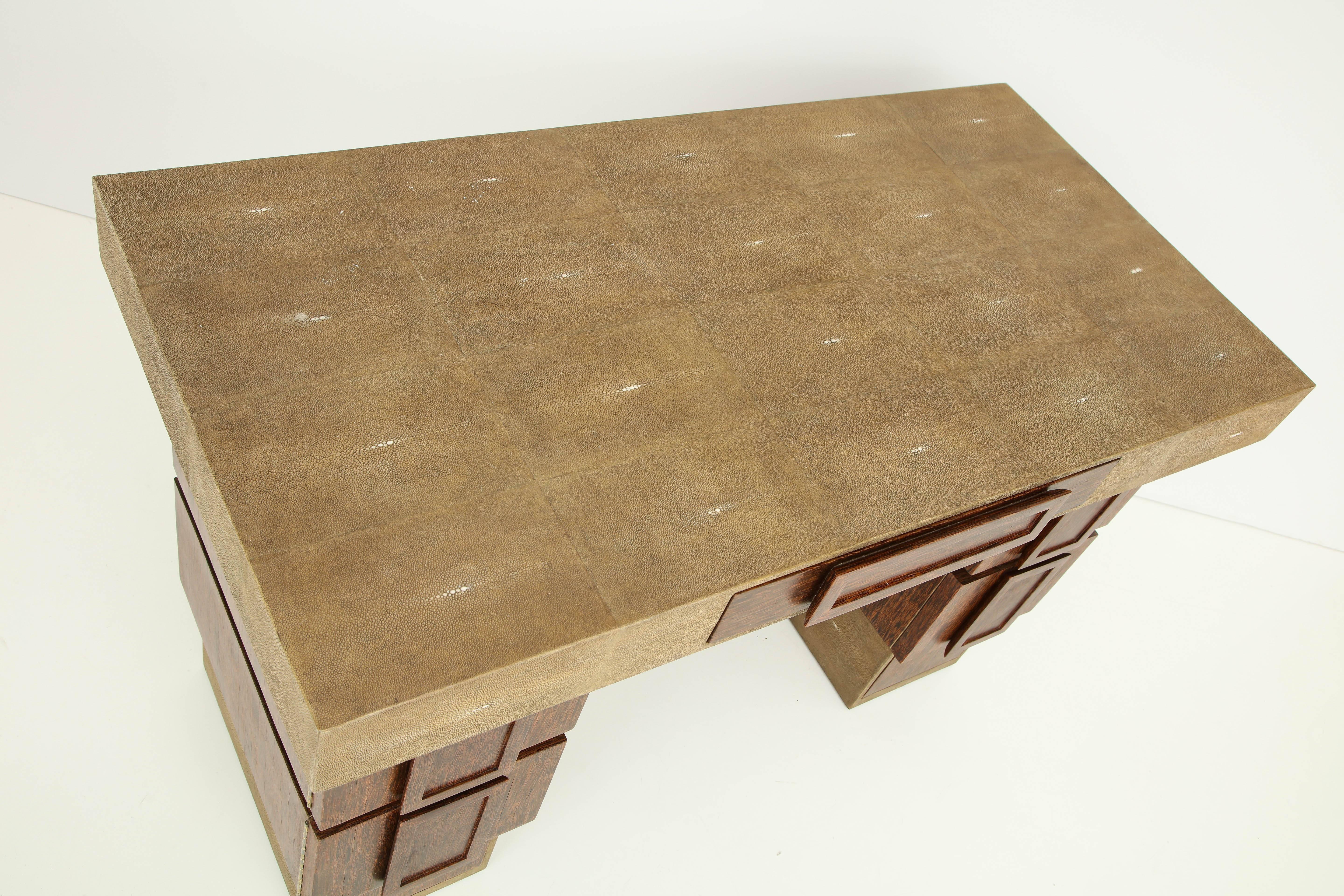 Desk, Shagreen and Dark Palm Wood Details, Designed in France, Contemporary For Sale 2