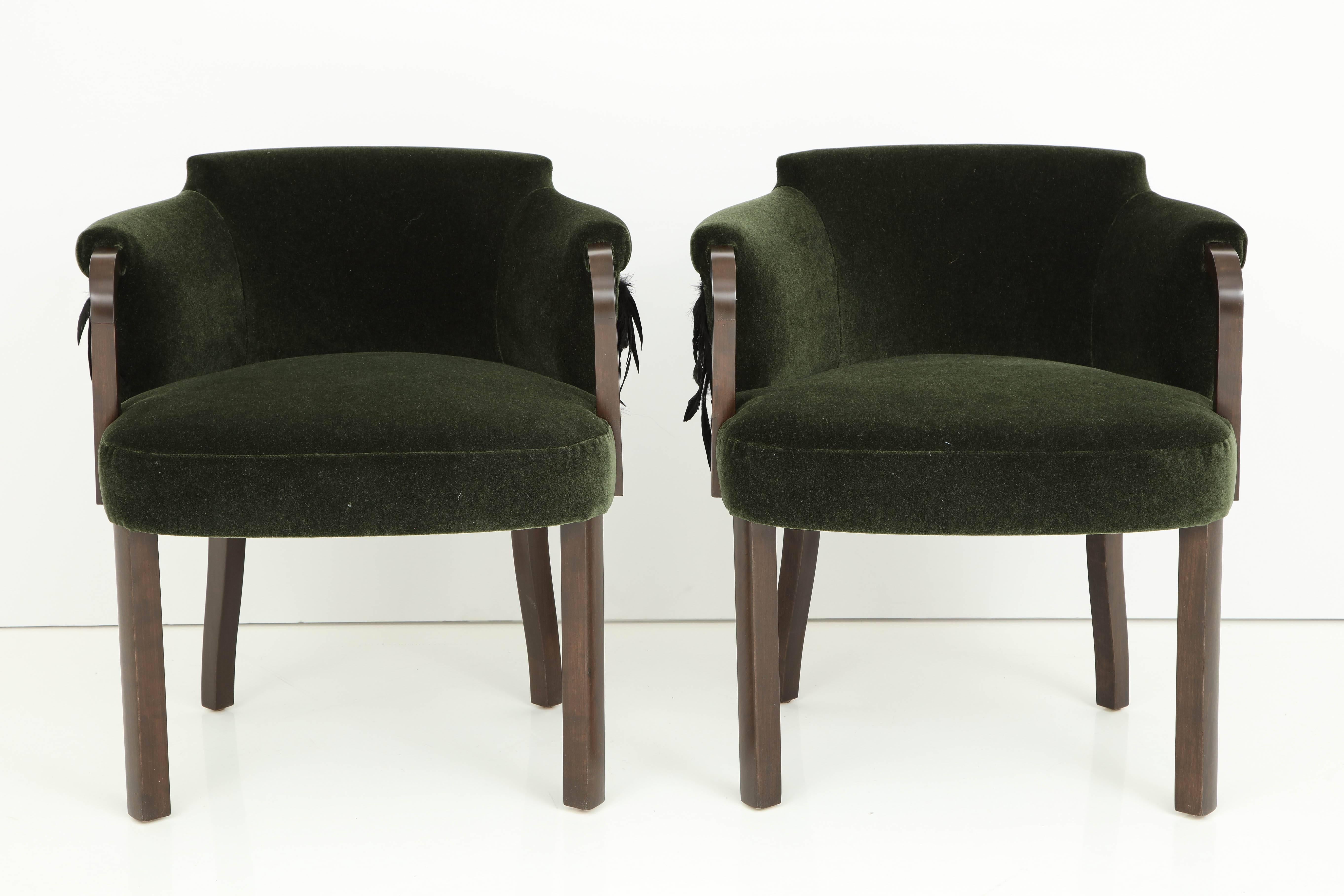 20th Century Austrian Mohair/Feather Art Deco Salon Chairs