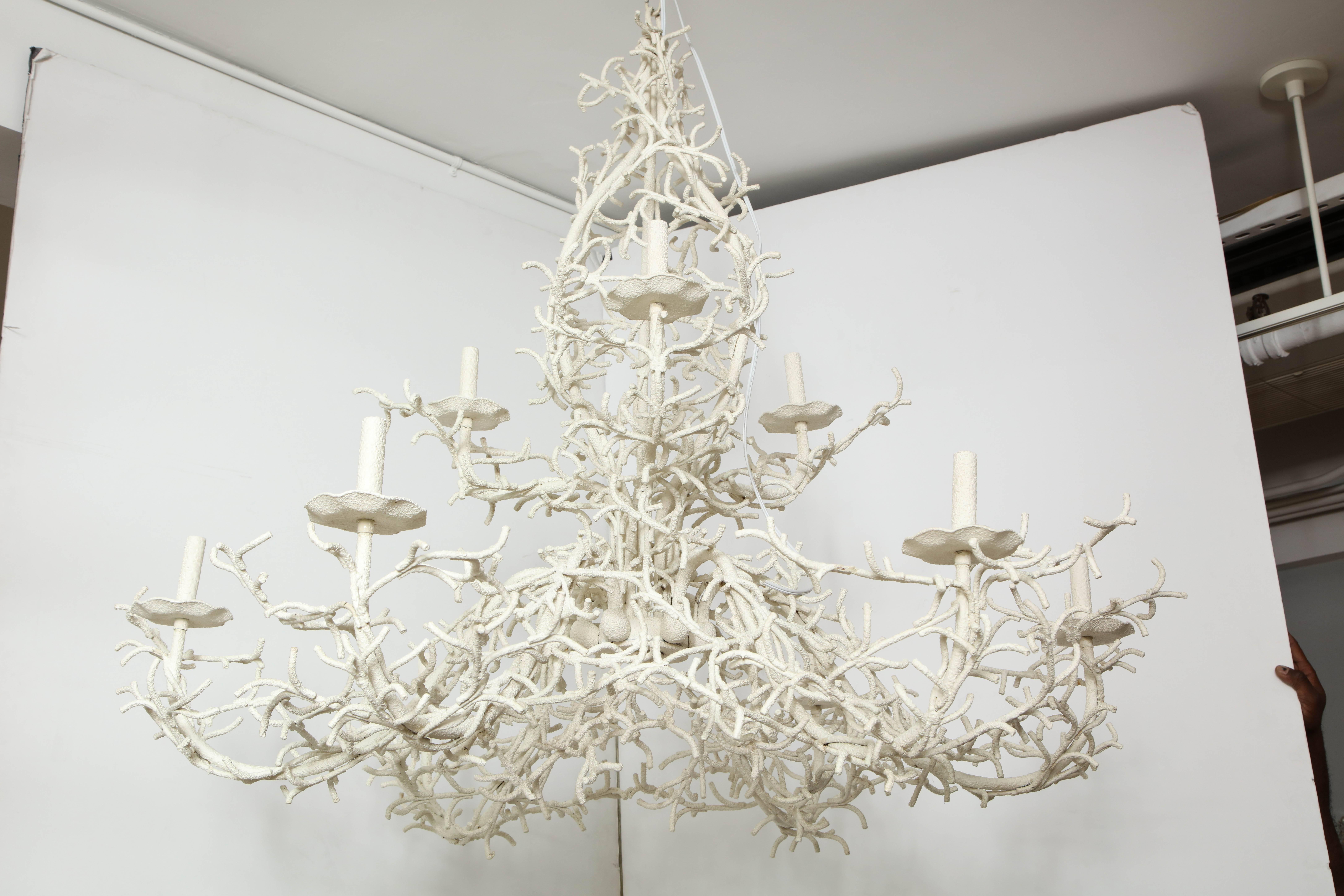 Large Nine-Arm Coral Chandelier In Excellent Condition In New York, NY