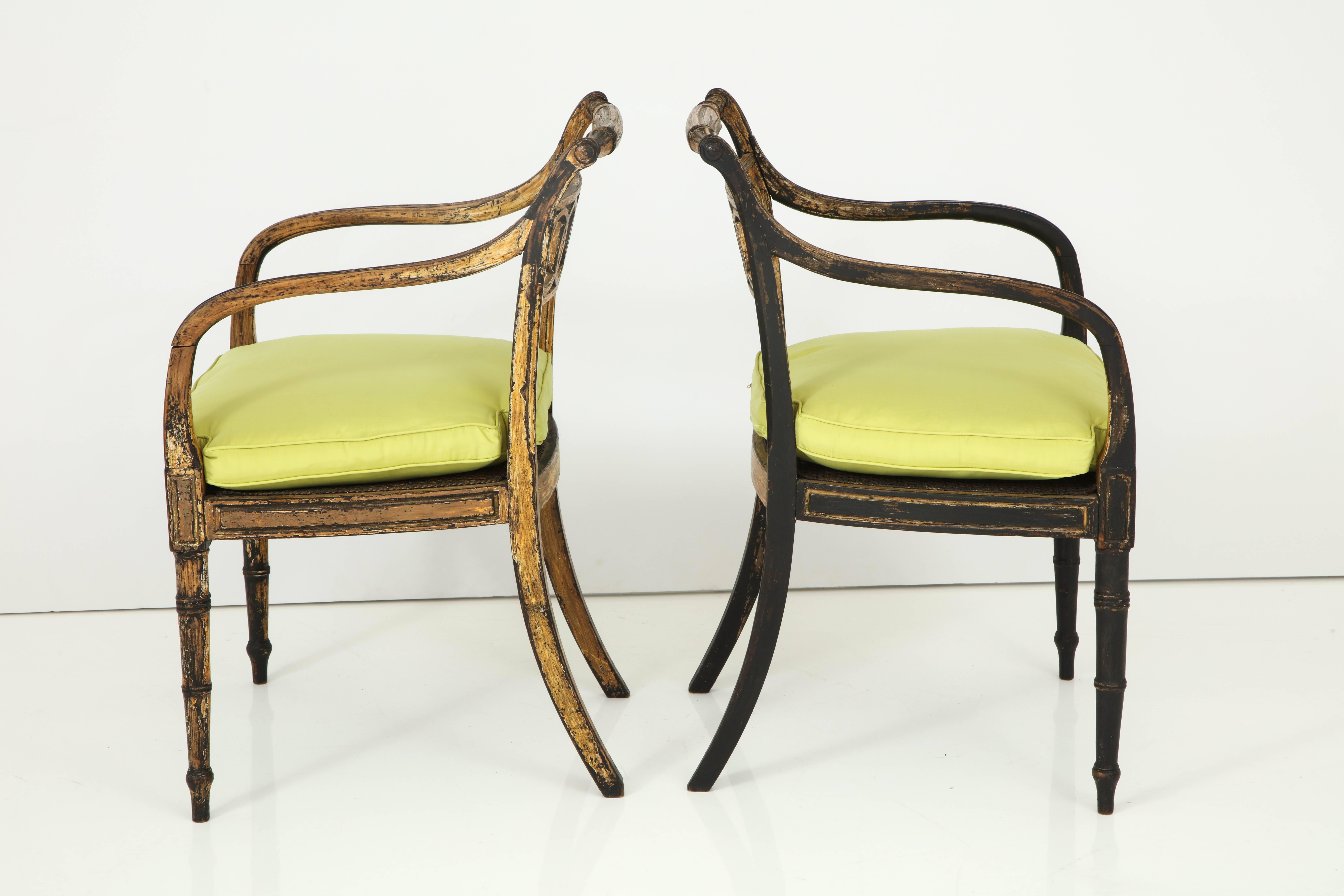 19th Century Pair of English Regency Painted and Parcel-Gilt Side Chairs