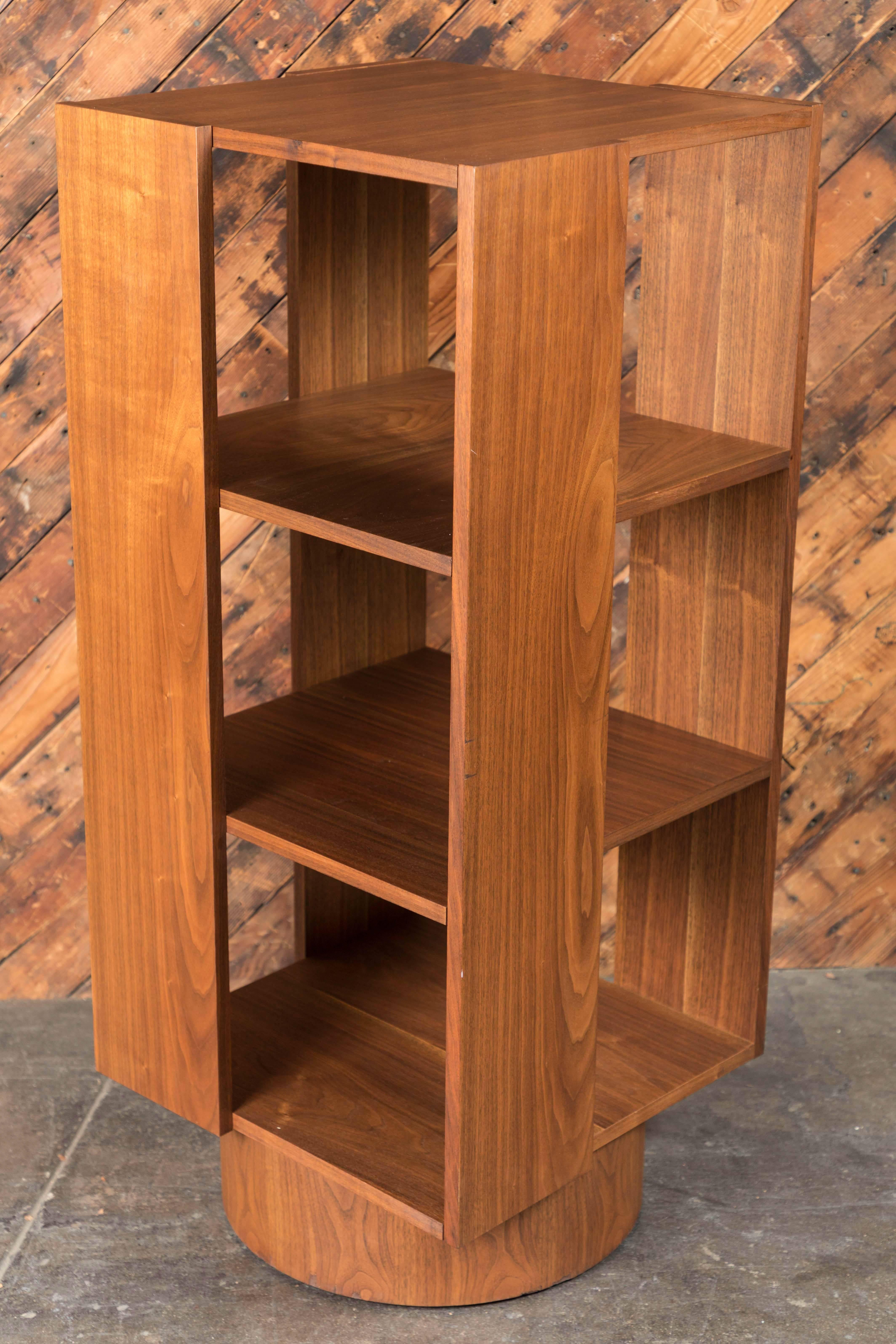 Midcentury Danish Walnut Revolving Bookshelf, Fits Records Too 1